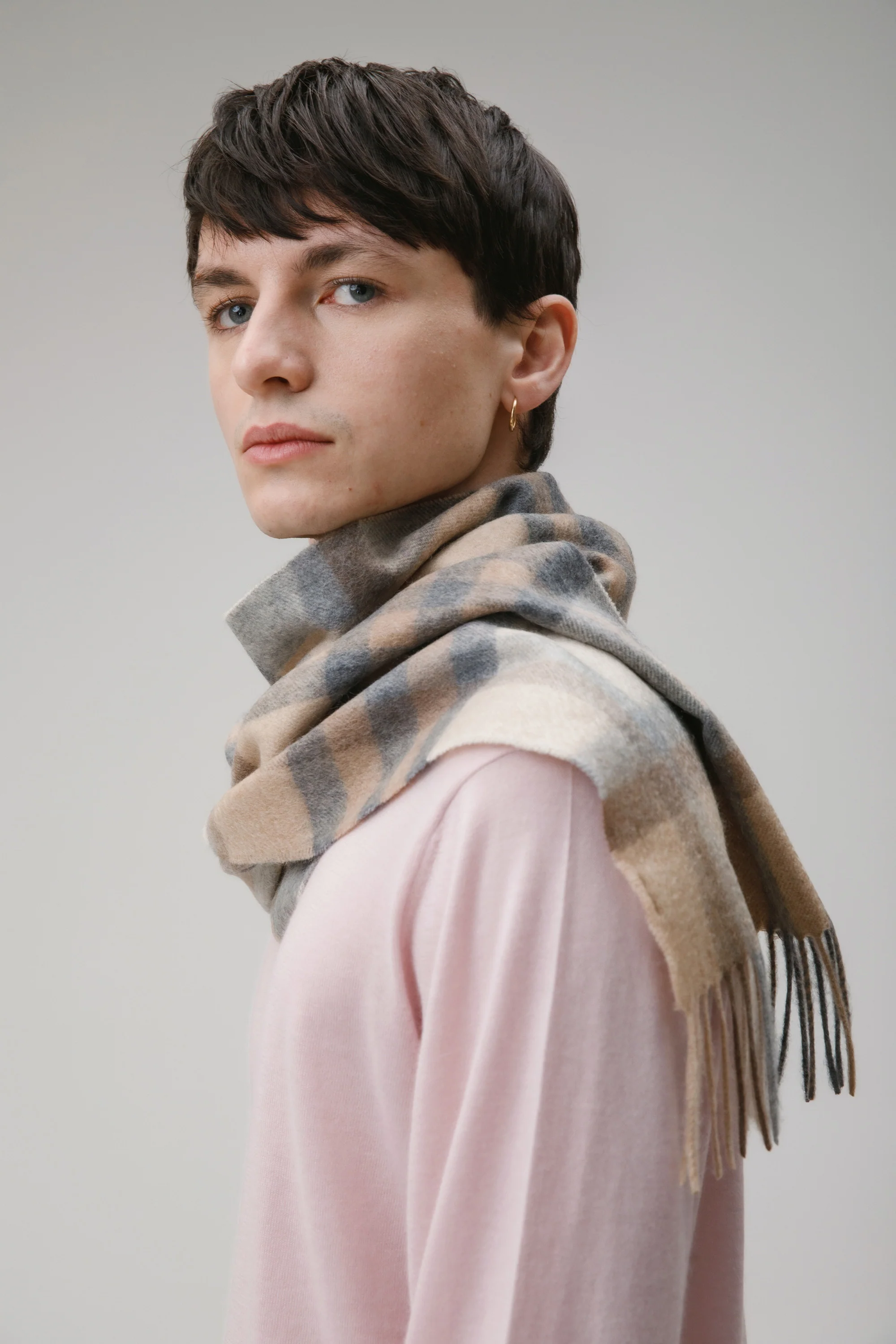 Tartan Cashmere Scarf - Natural - Image 3