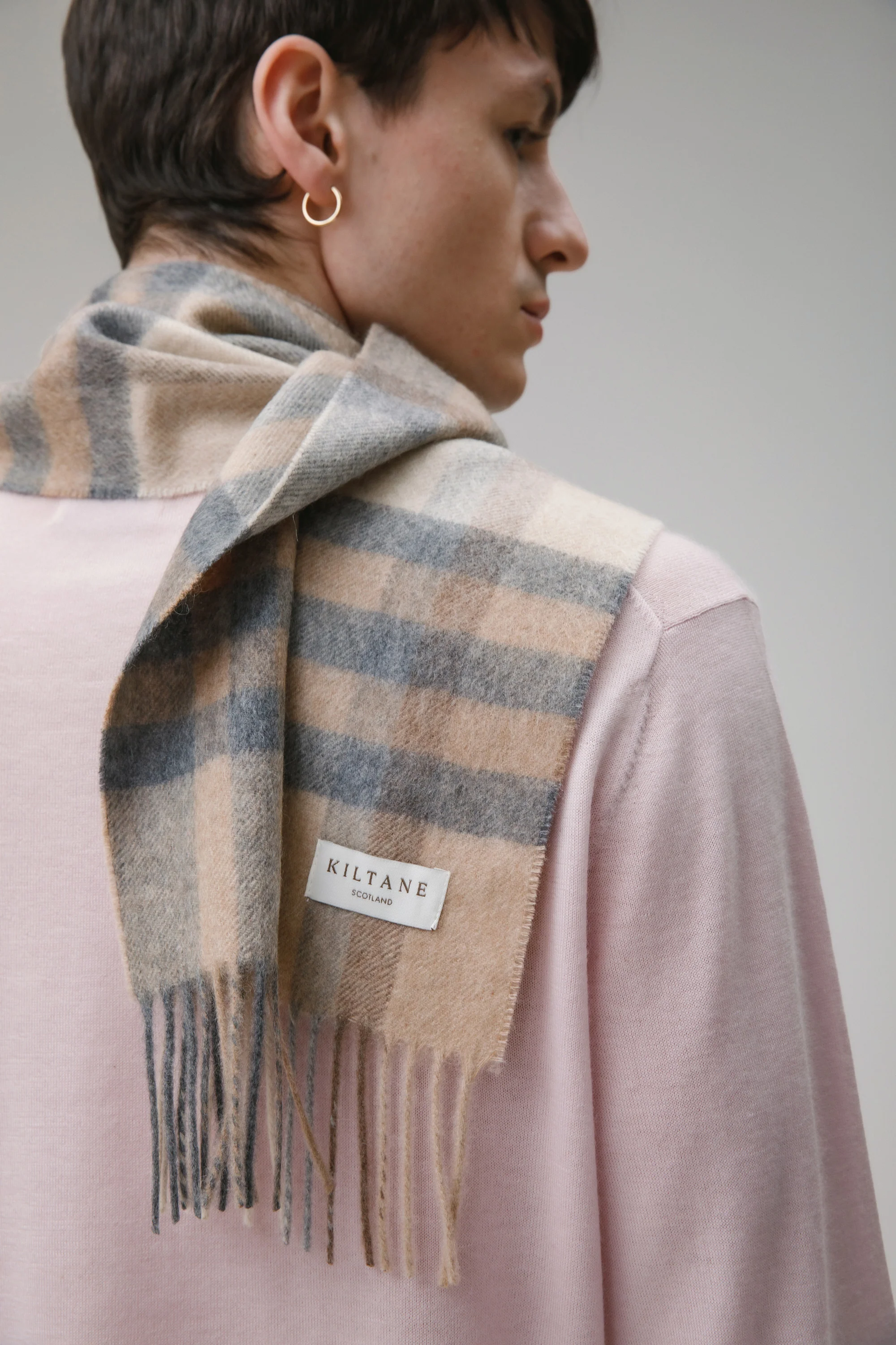 Tartan Cashmere Scarf - Natural - Image 4