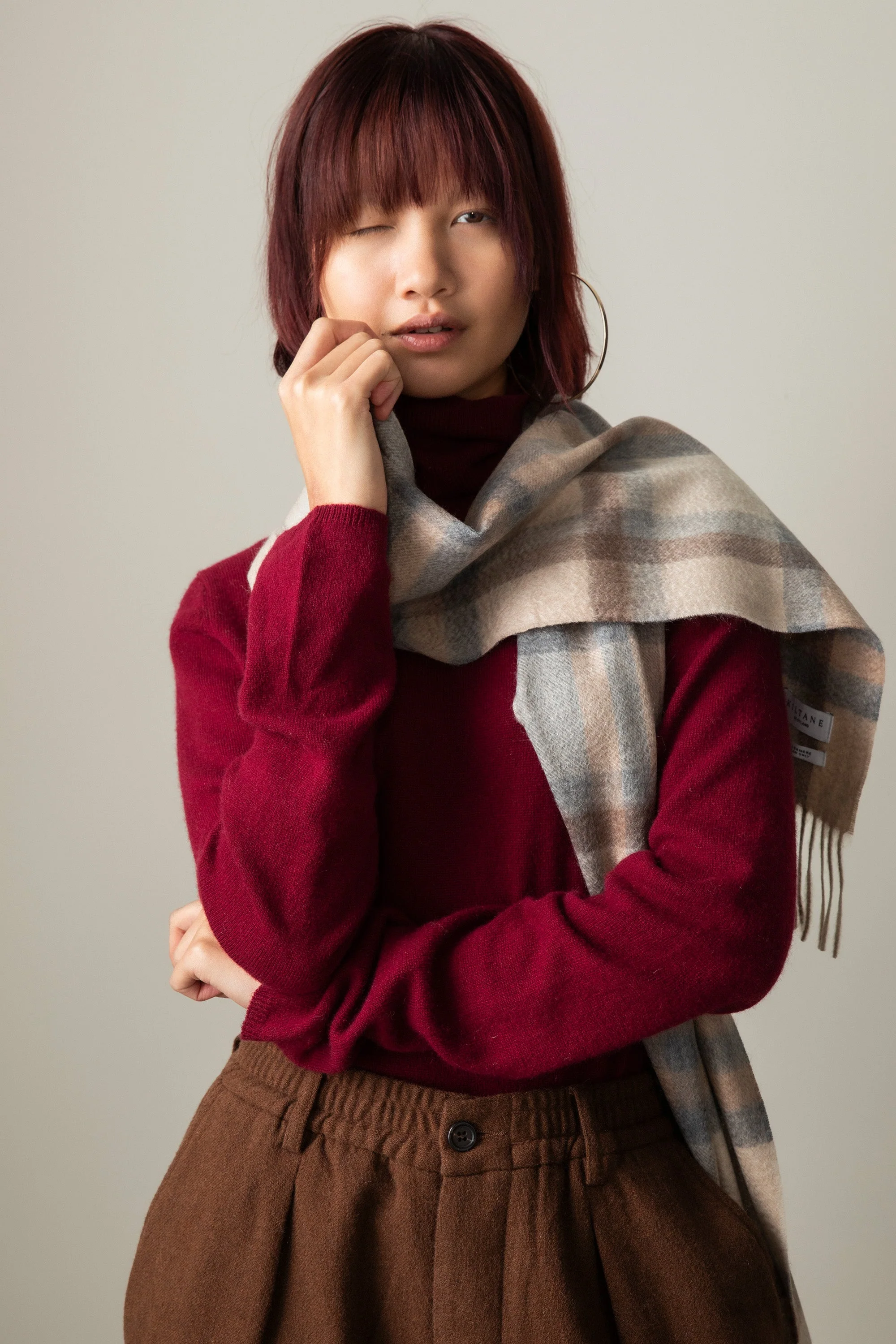Tartan Cashmere Scarf - Natural - Image 5