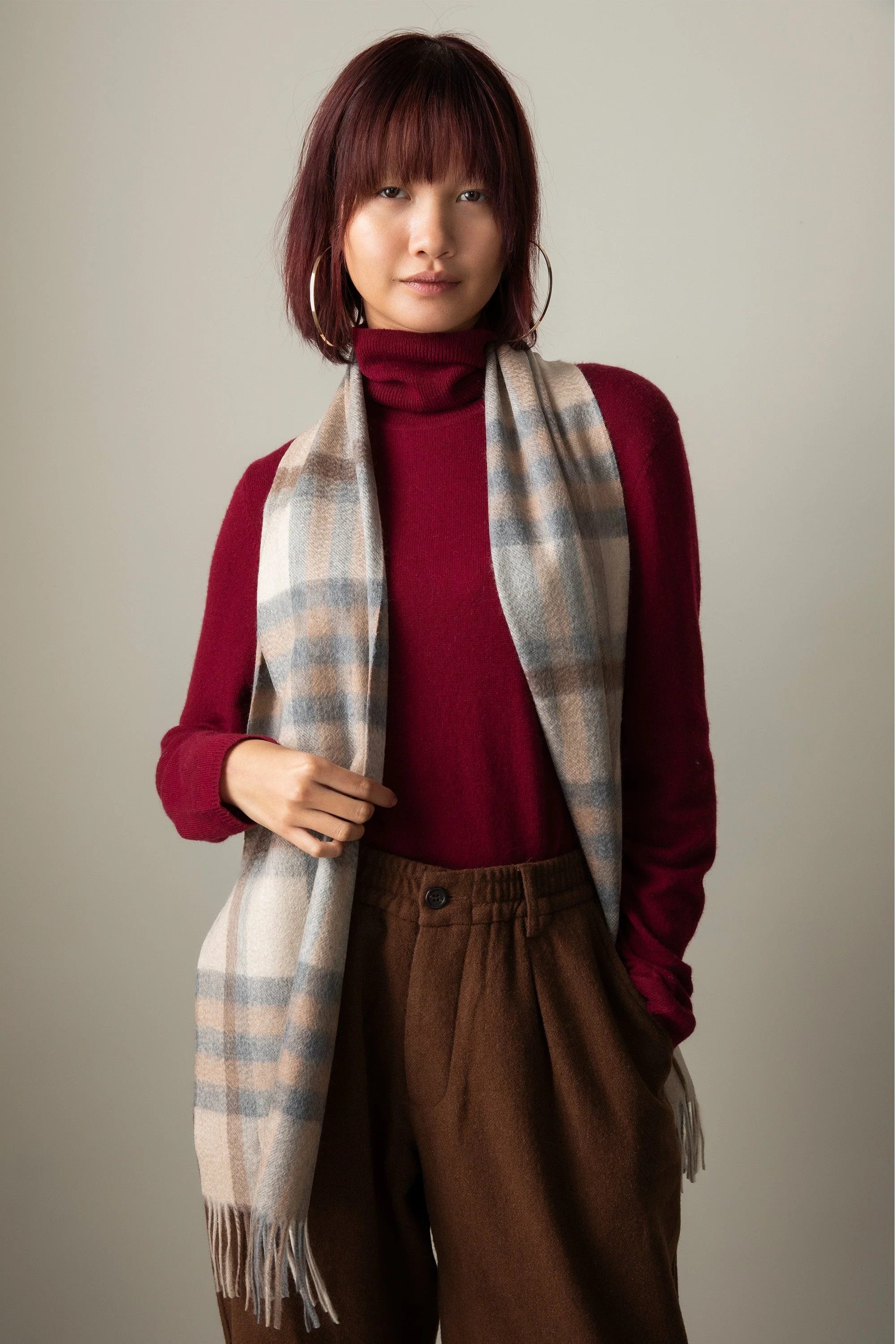 Tartan Cashmere Scarf - Natural - Image 6