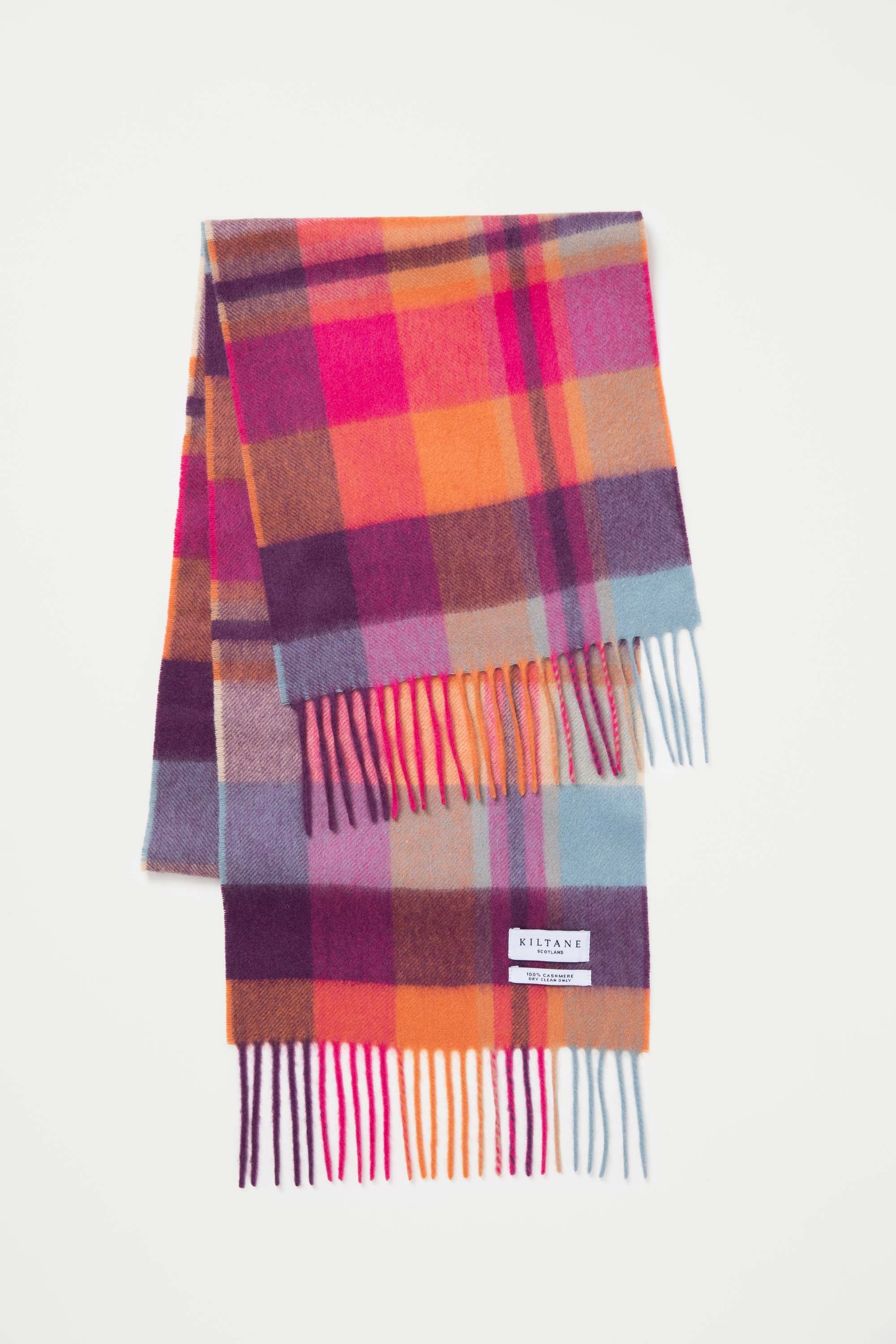 Square Check Cashmere Scarf - Orient Ginger - Image 3