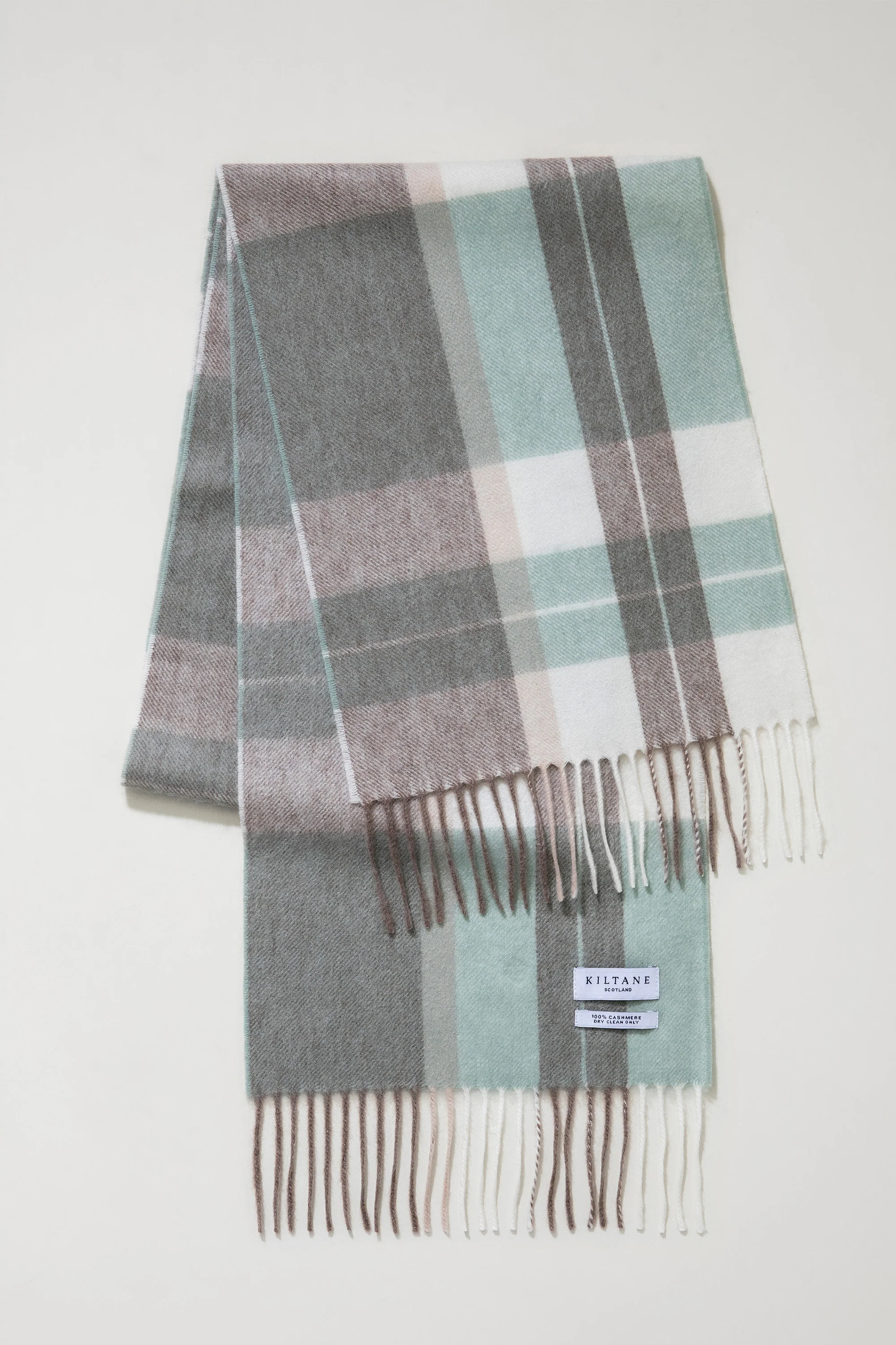 Contemporary Check Cashmere Scarf - Seafoam - Image 3