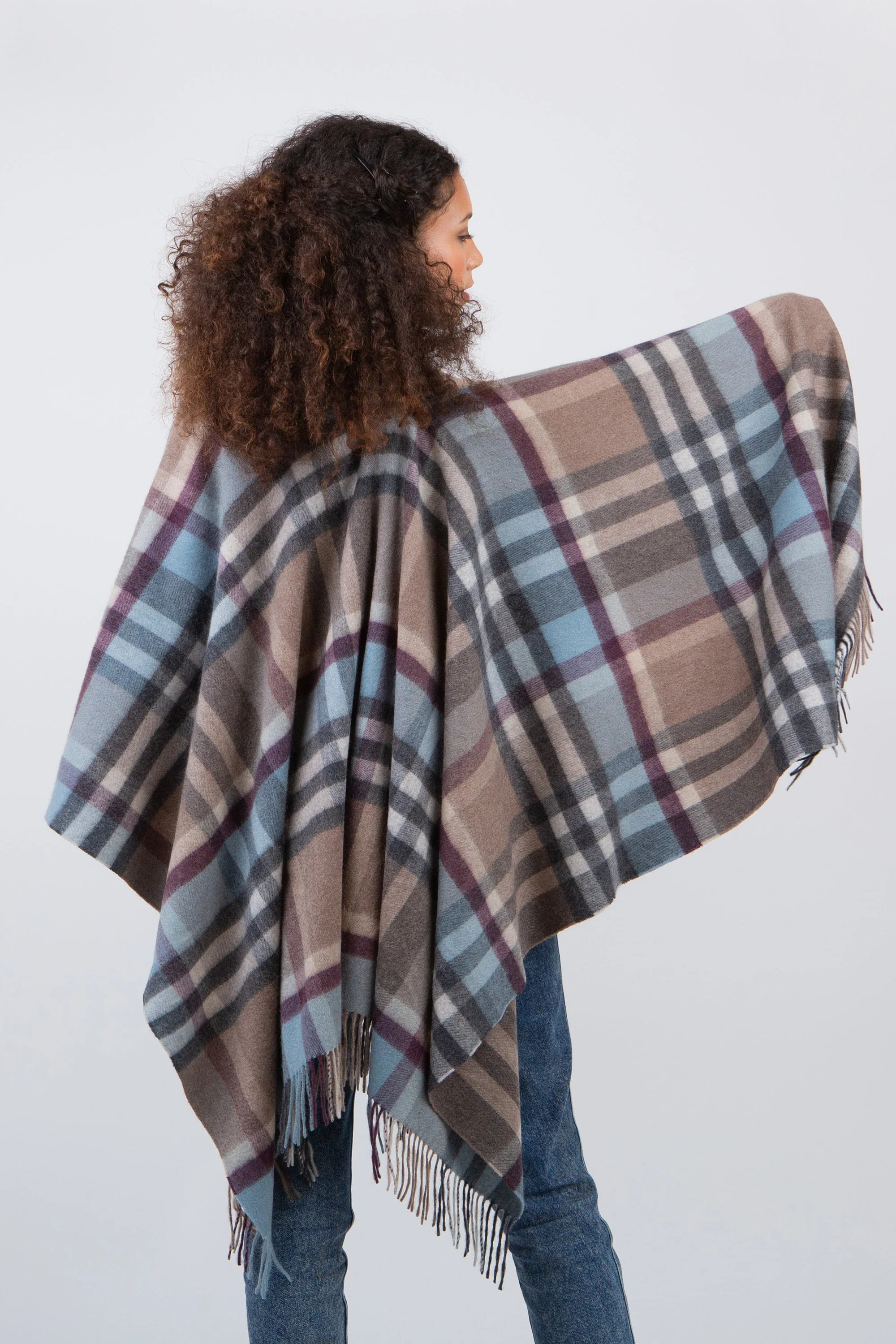 Tartan Cashmere Wrap - Blue Taupe - Image 2