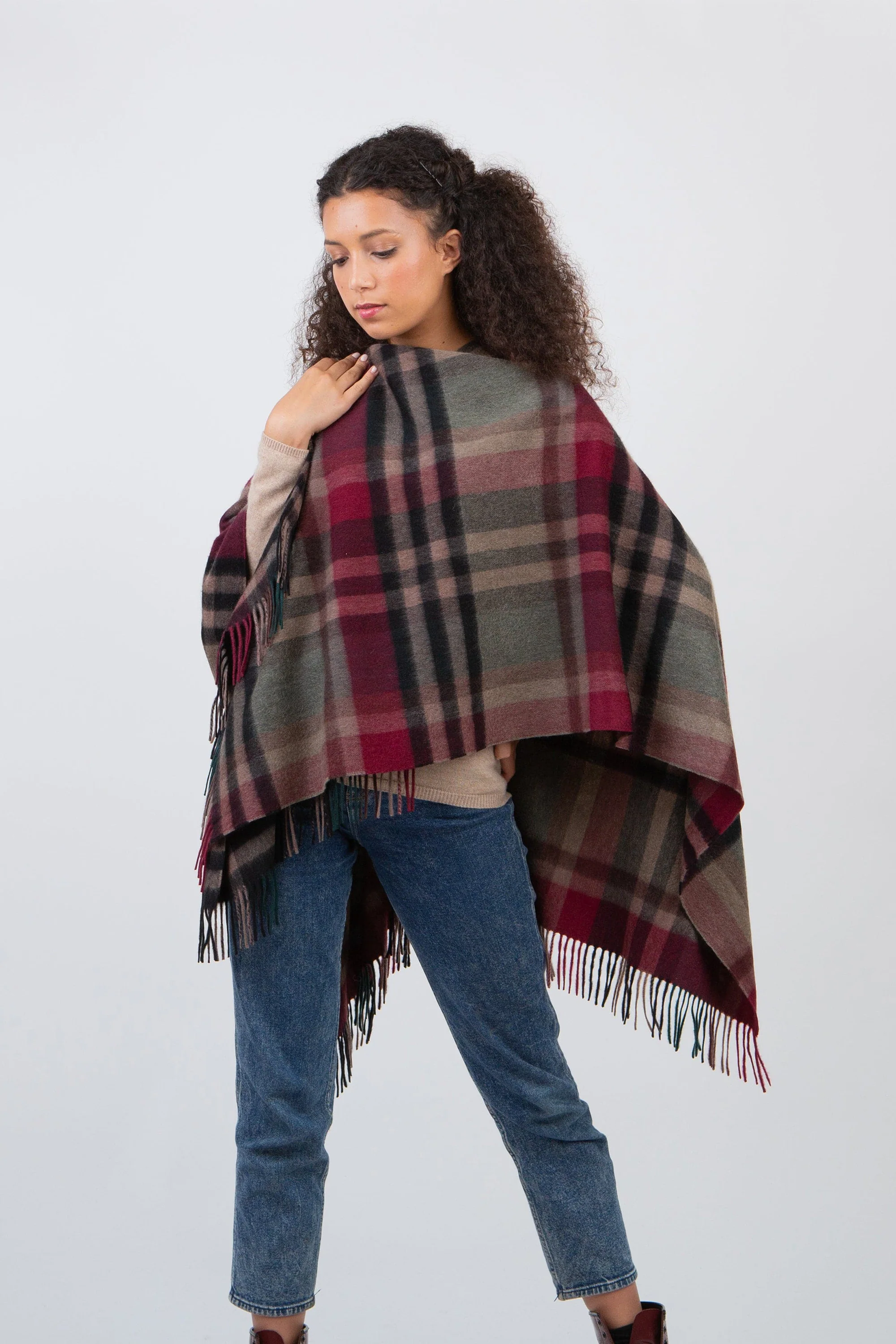 Tartan Cashmere Wrap - Burgundy Rust