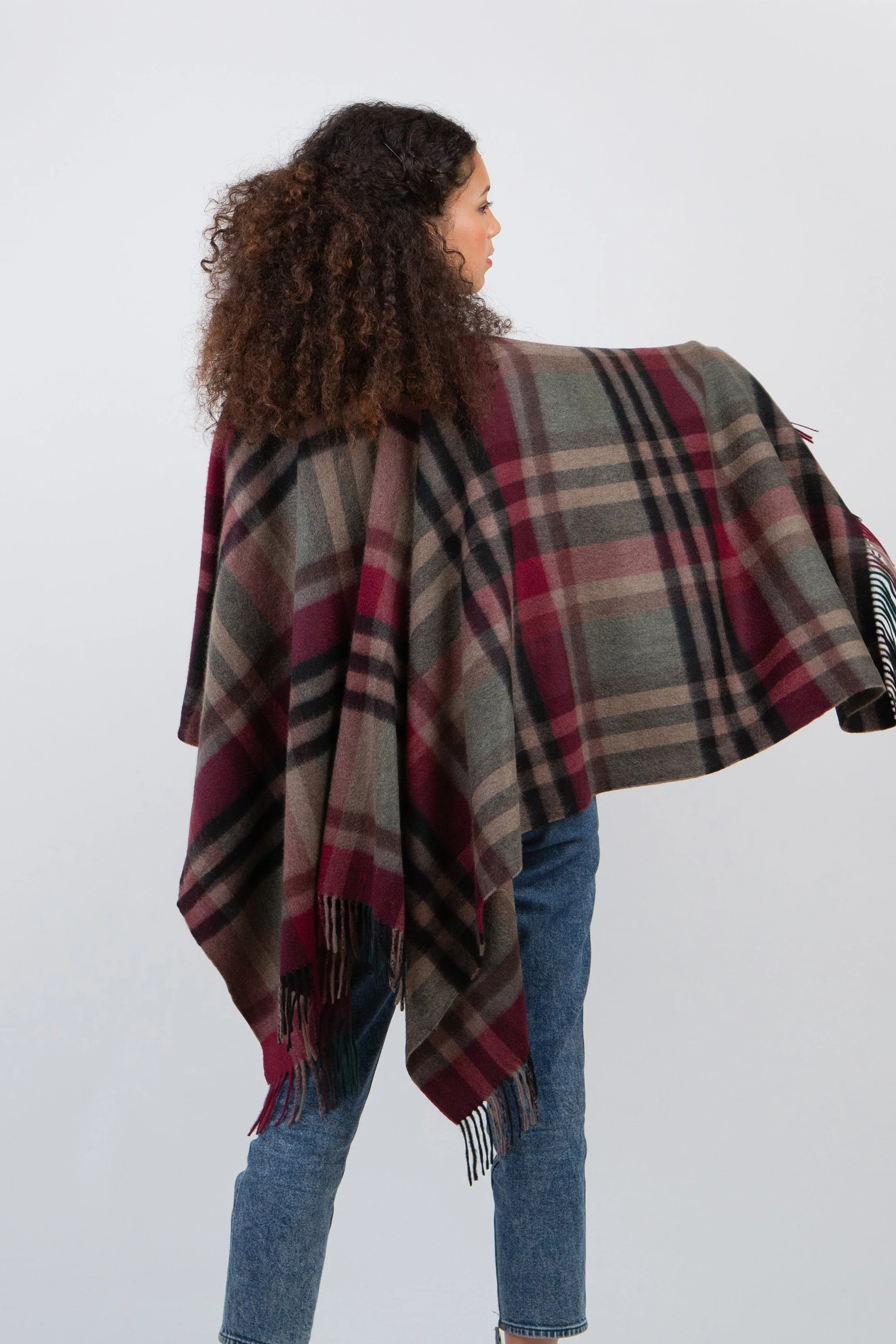 Tartan Cashmere Wrap - Burgundy Rust - Image 2