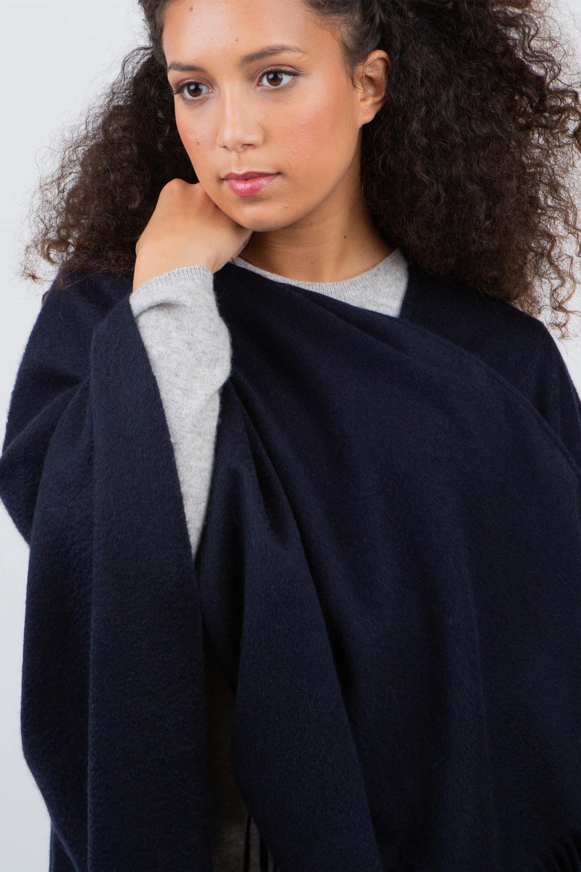 Solid Cashmere Wrap - Dark Navy - Image 3