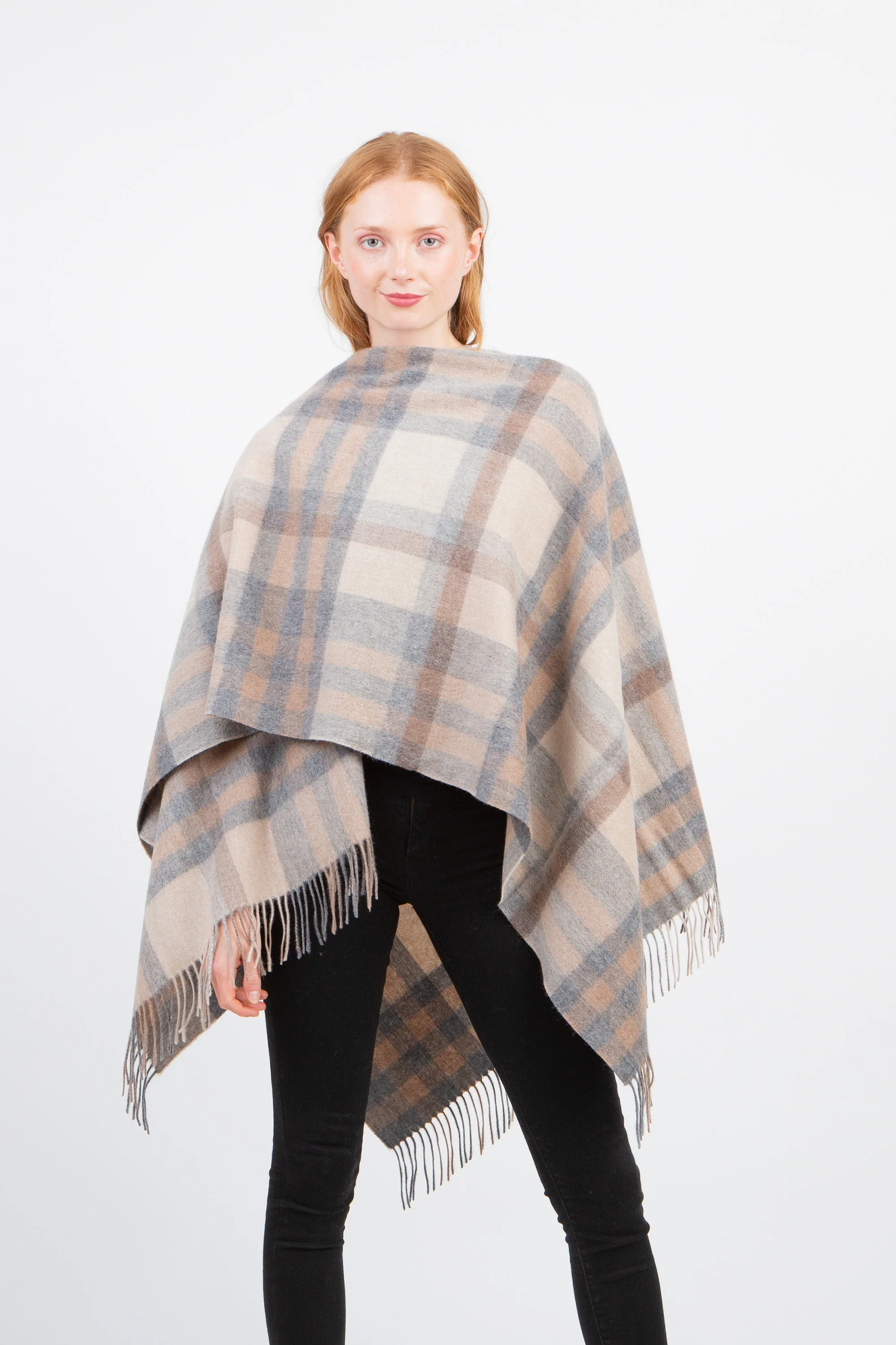 Tartan Cashmere Wrap - Natural
