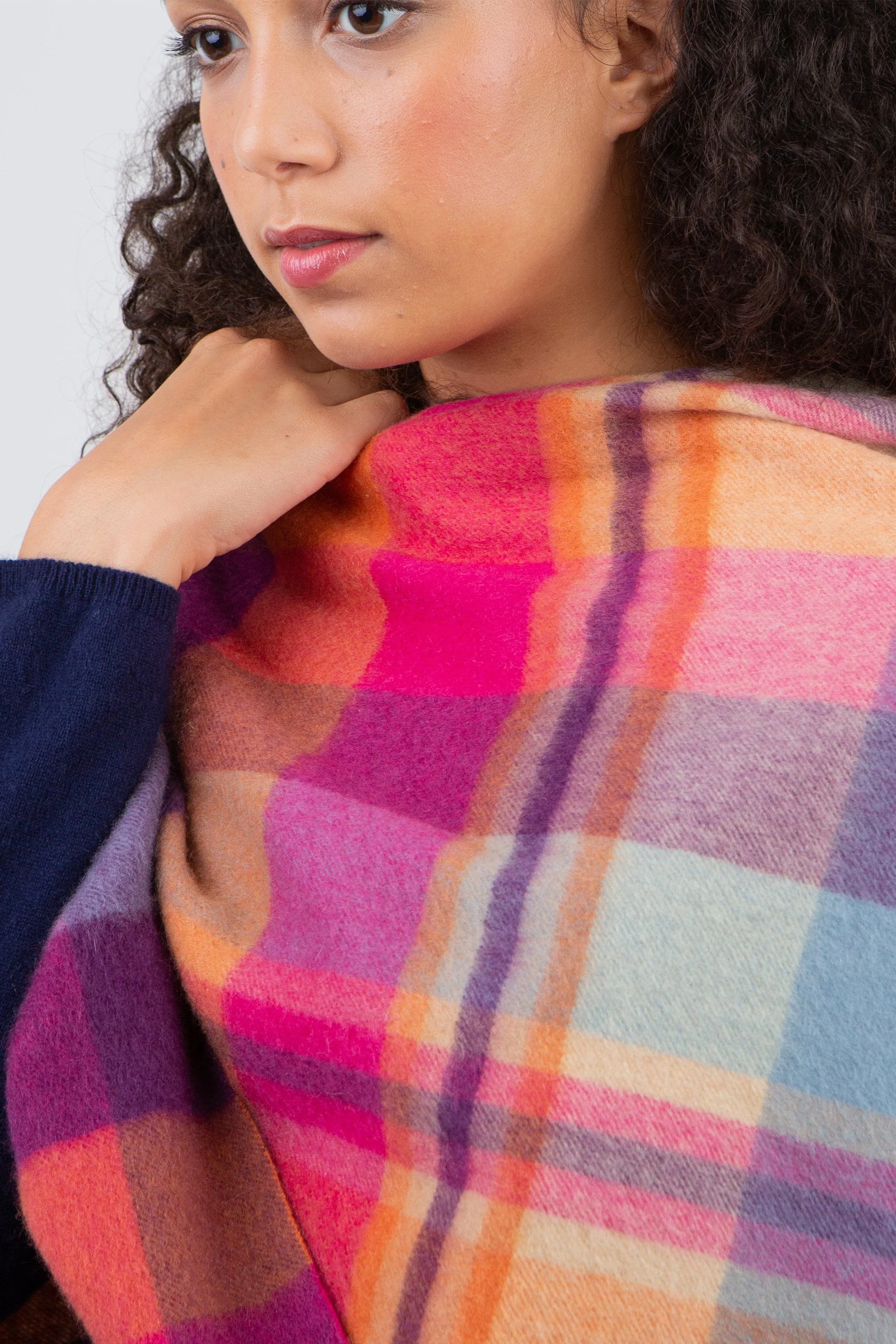Square Check Cashmere Wrap - Orient Ginger - Image 3