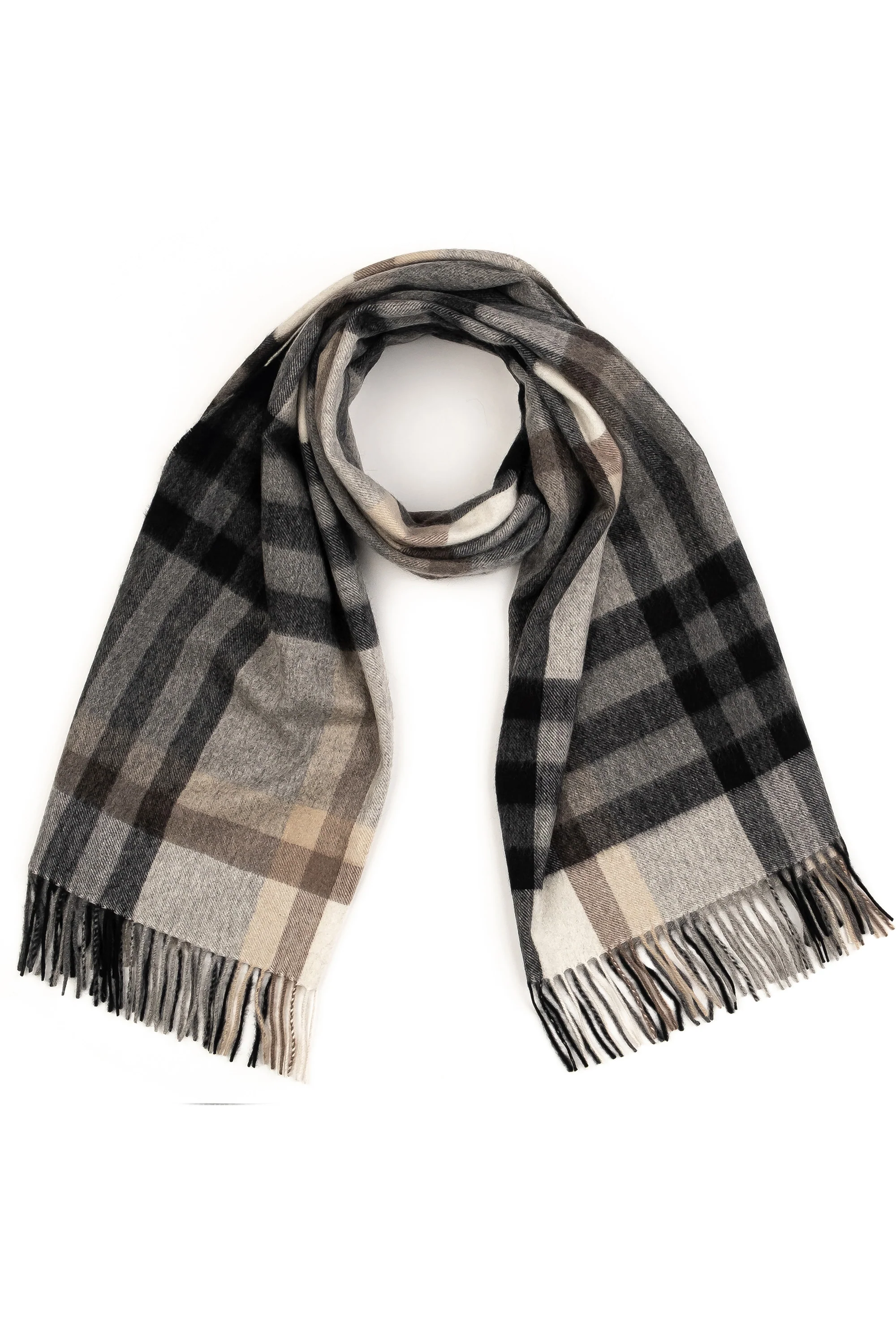 Tartan Cashmere Stole - Black Grey - Image 4