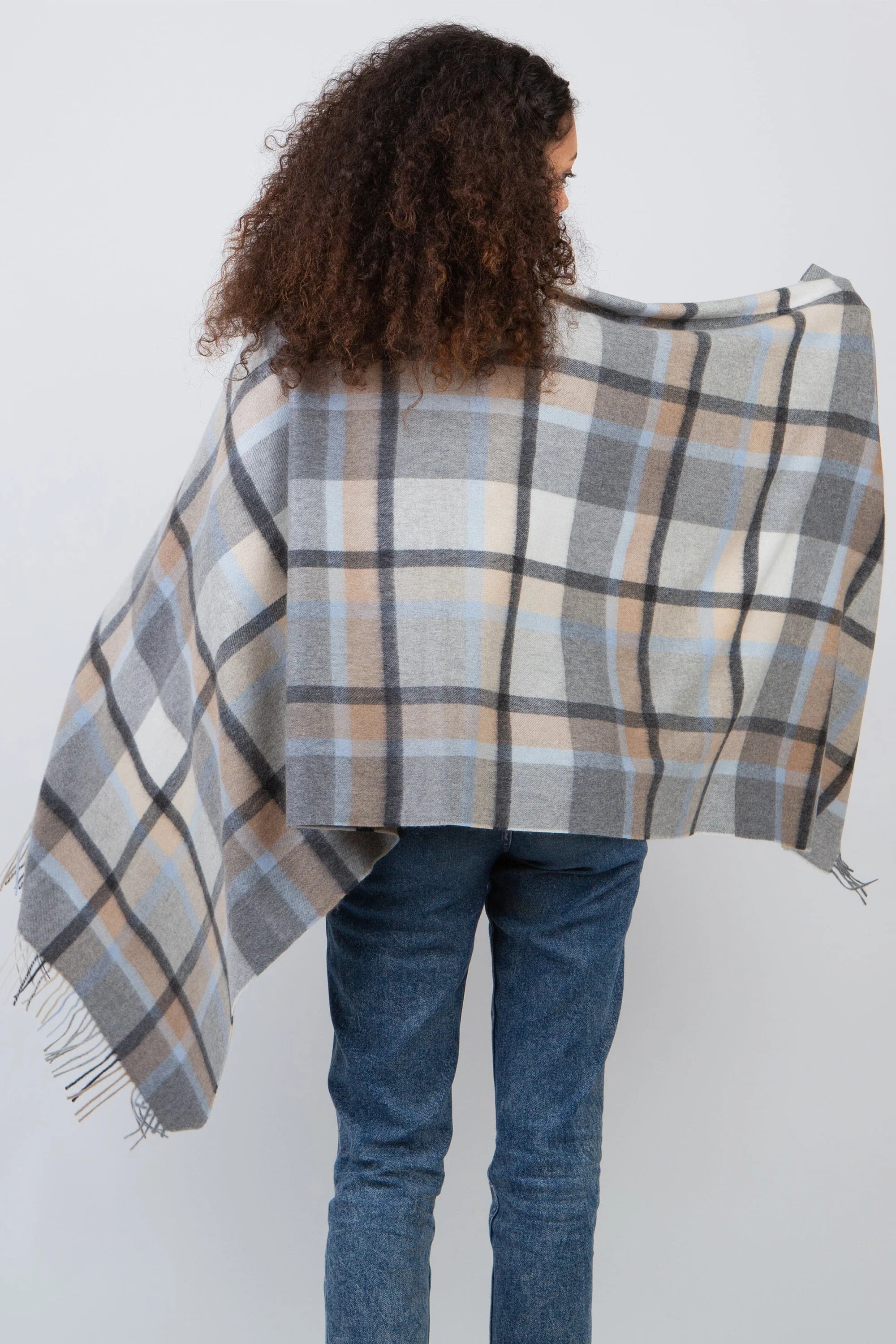 Princeton Check Cashmere Stole - Blue - Image 2