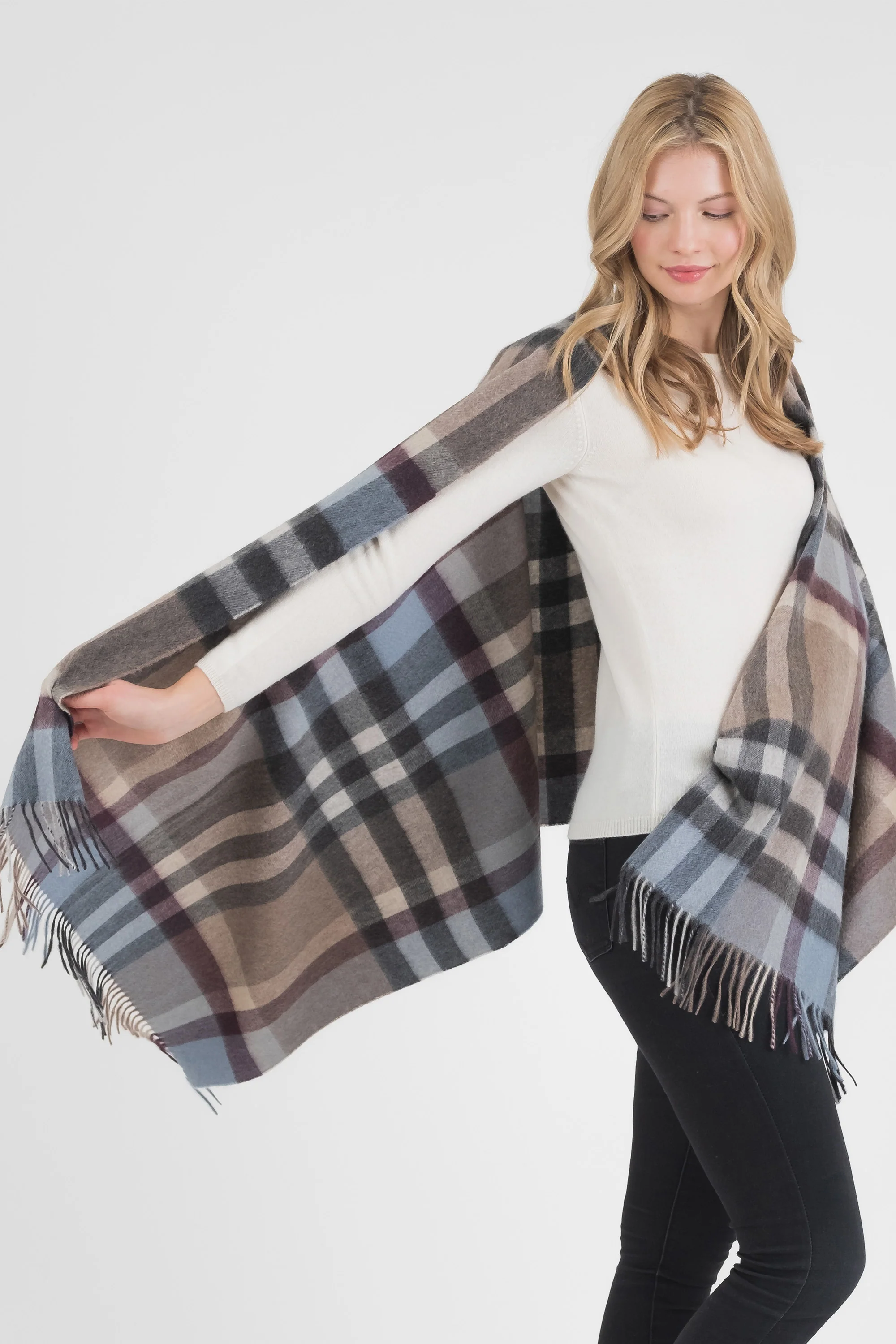 Tartan Cashmere Stole - Blue Taupe