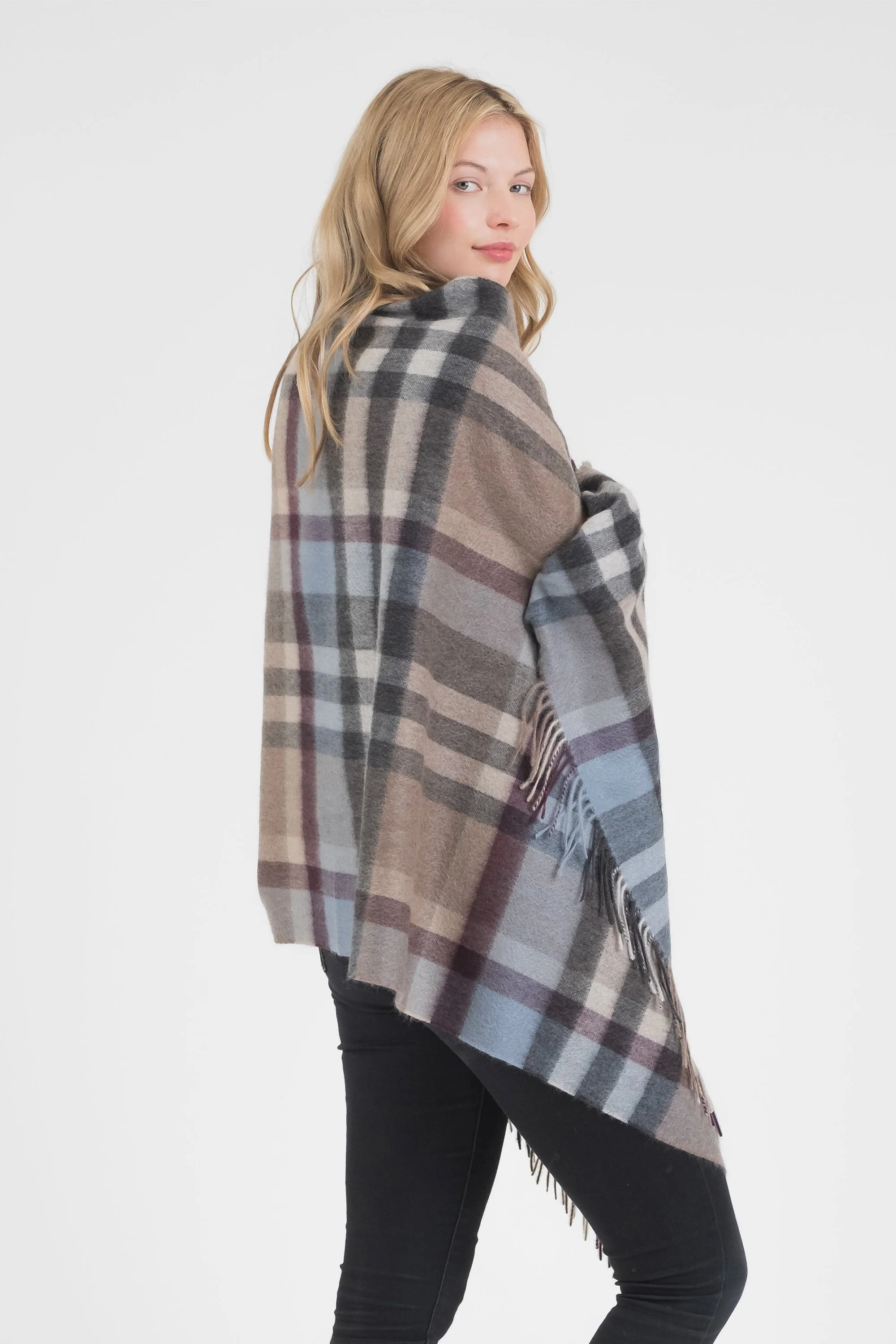 Tartan Cashmere Stole - Blue Taupe - Image 2