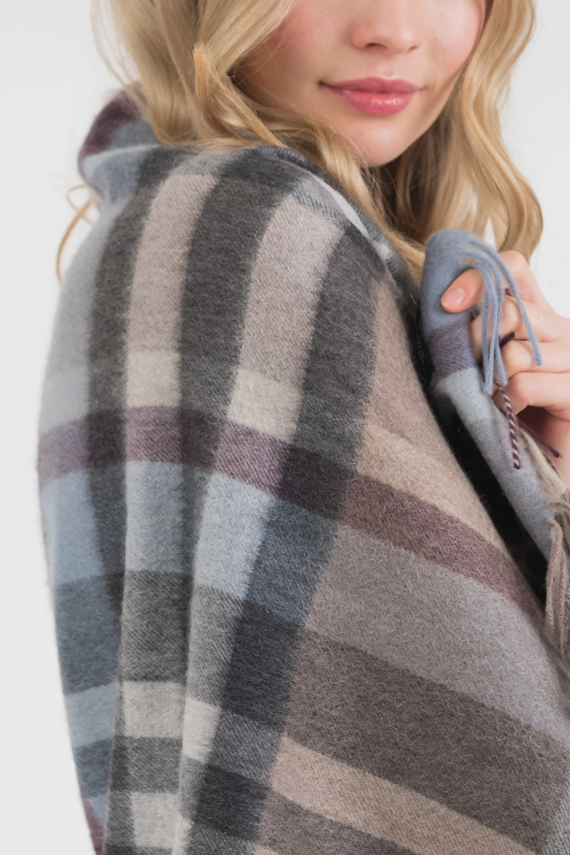 Tartan Cashmere Stole - Blue Taupe - Image 3