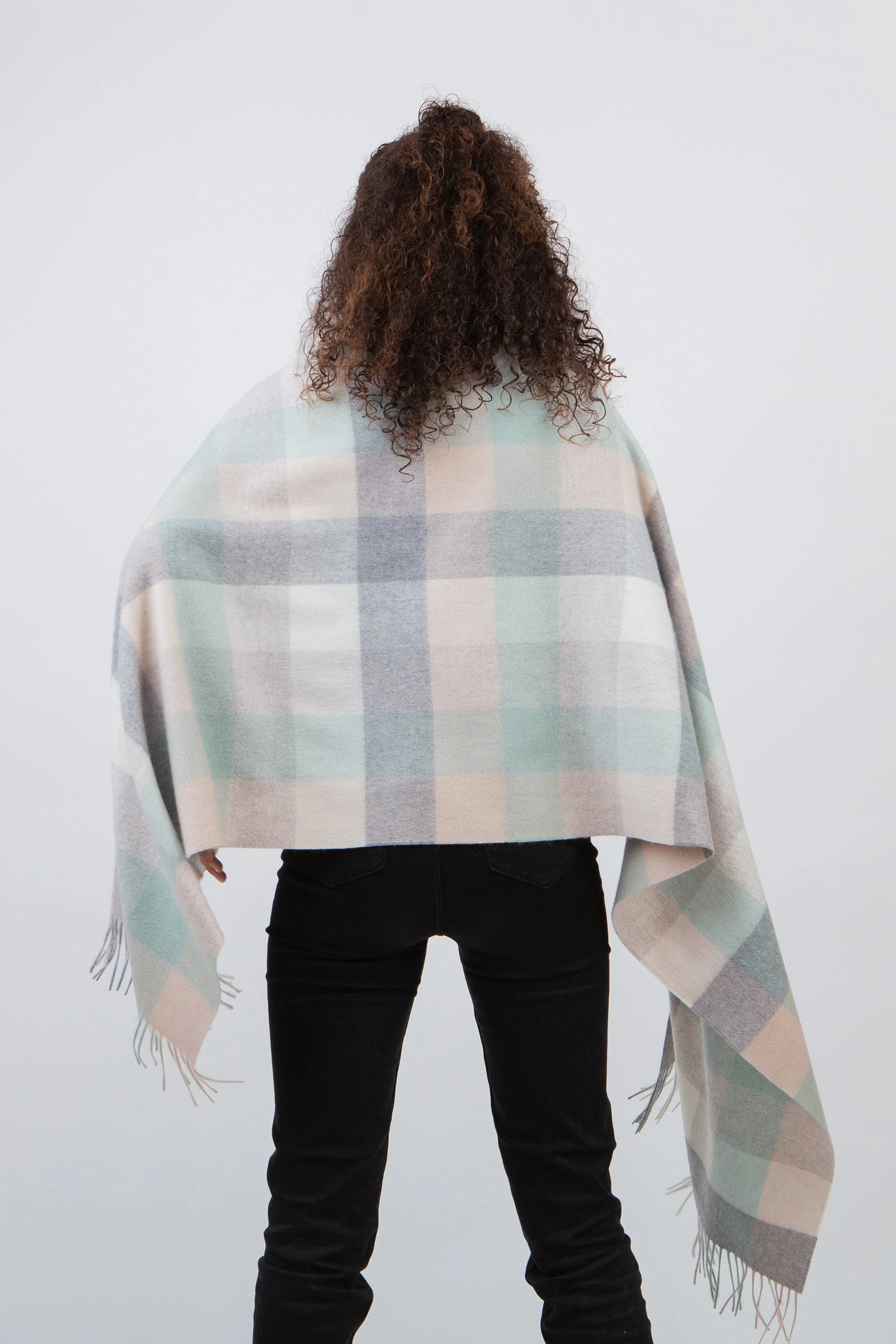 5 Square Check Cashmere Stole - Brume - Image 2
