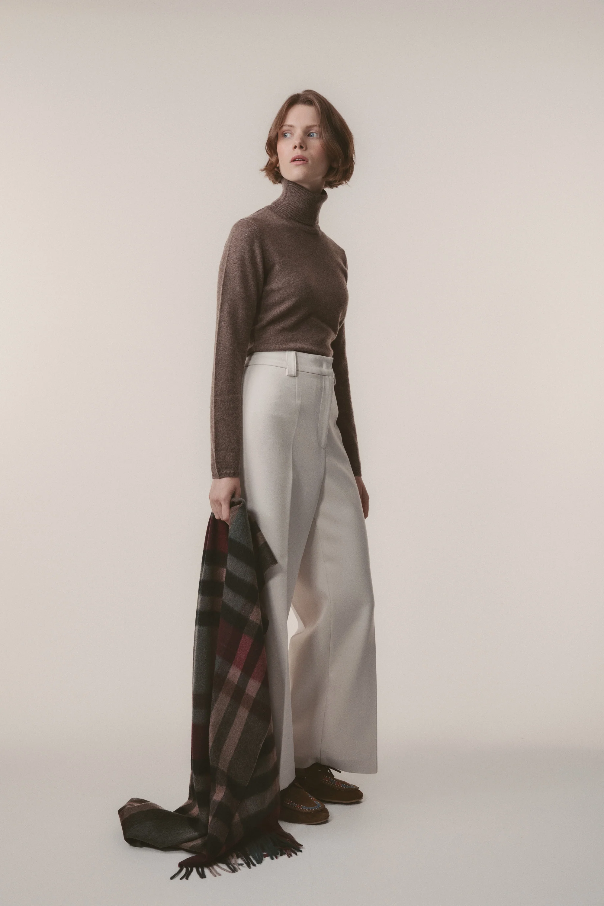 Tartan Cashmere Stole - Burgundy Rust - Image 3