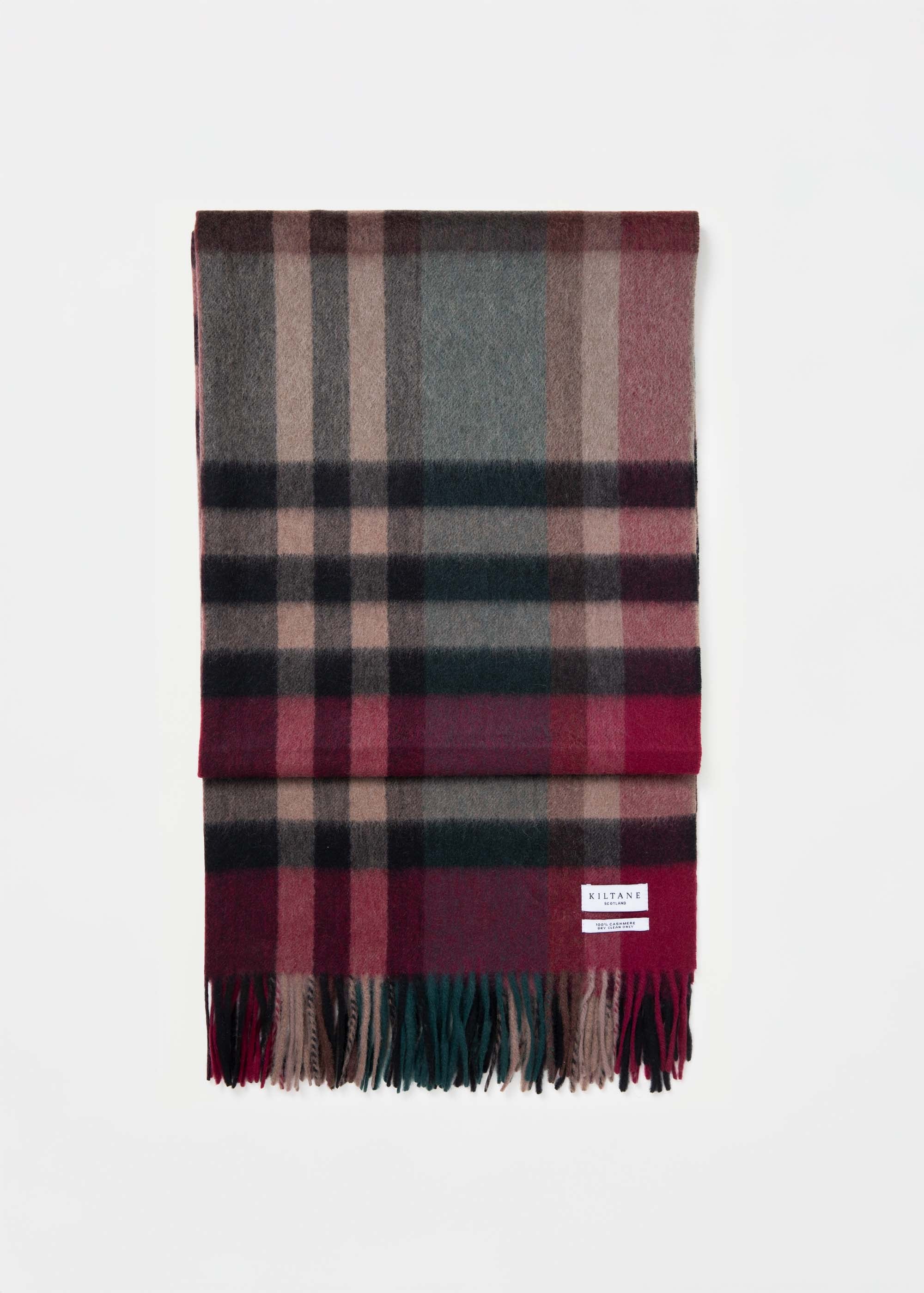 Tartan Cashmere Stole - Burgundy Rust - Image 5