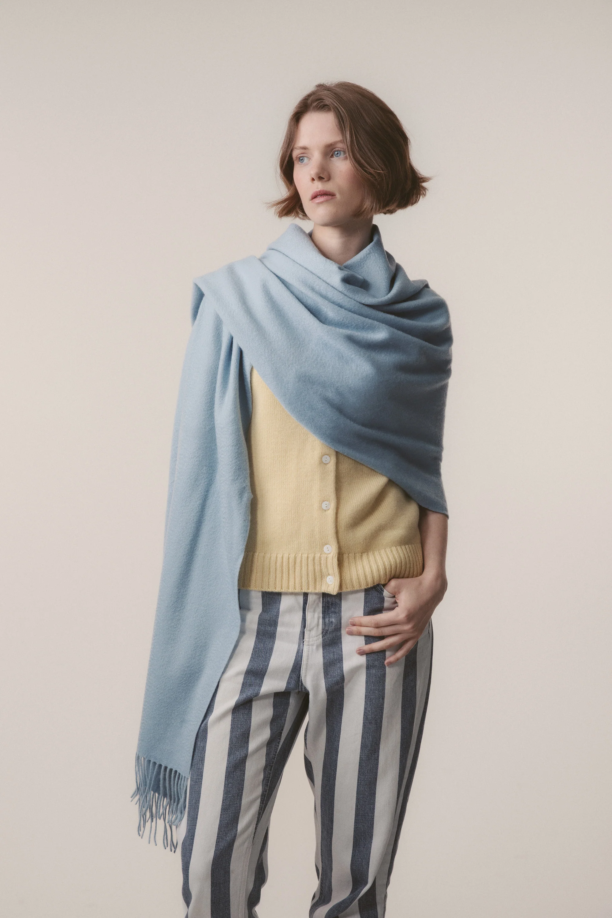 Solid Cashmere Stole - Cashmere Blue - Image 2