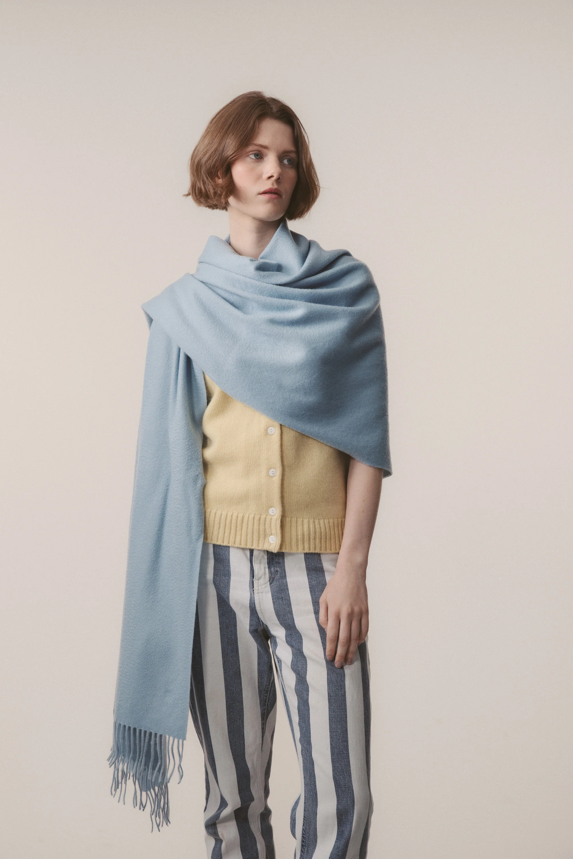 Solid Cashmere Stole - Cashmere Blue - Image 3