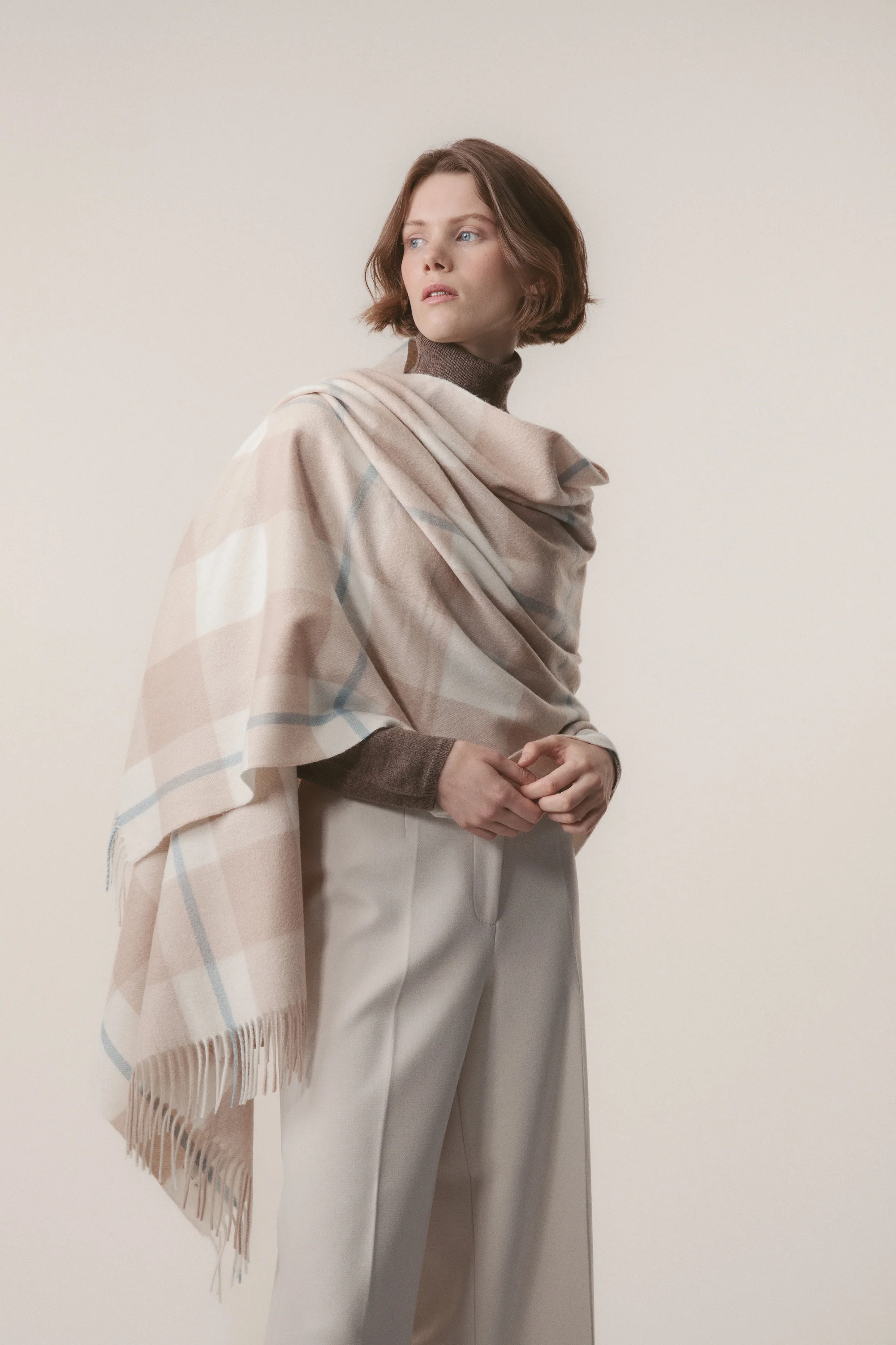 Contemporary Check Cashmere Stole - Champagne Pink - Image 2