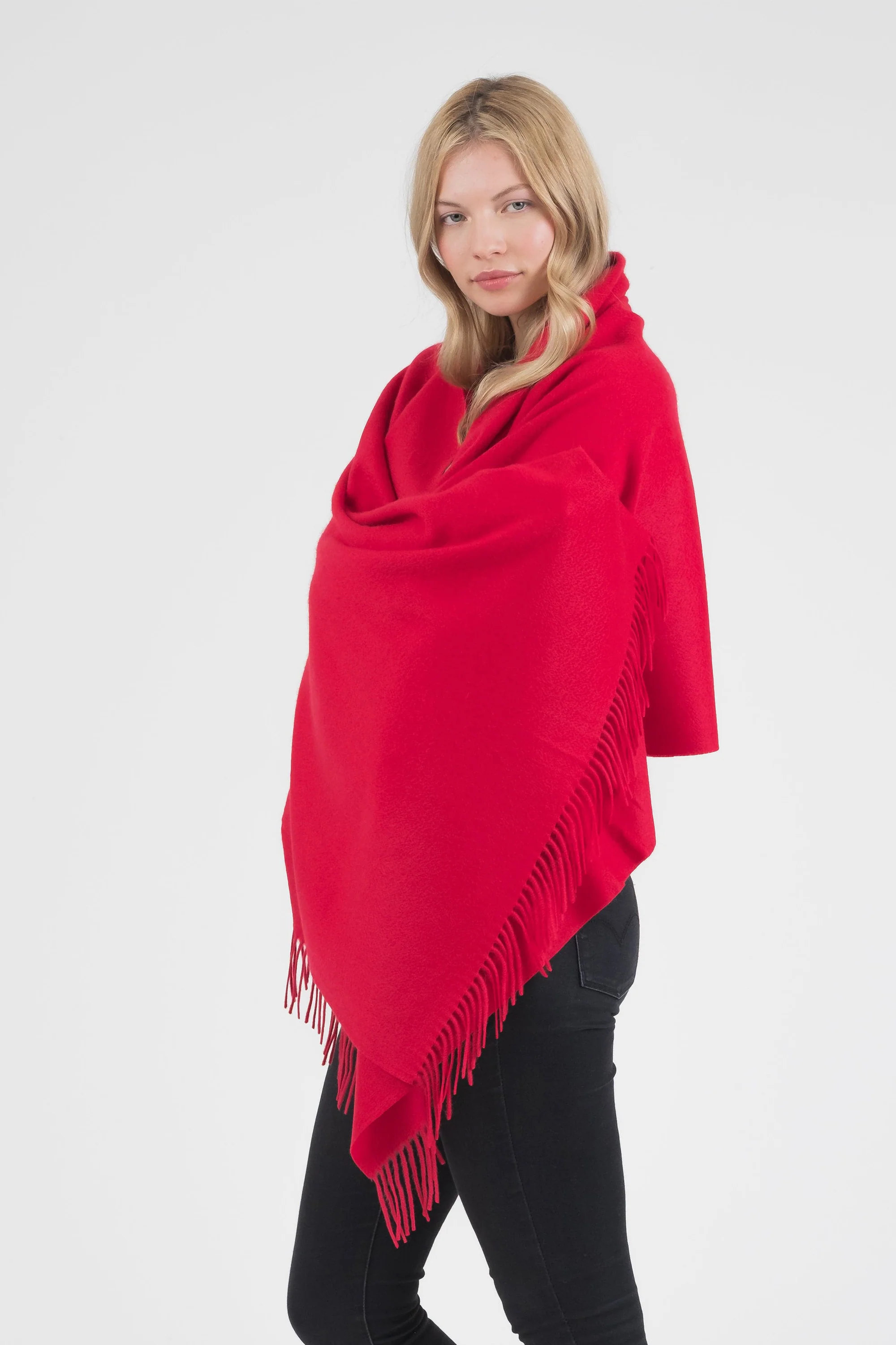 Solid Cashmere Stole - Red - Image 2
