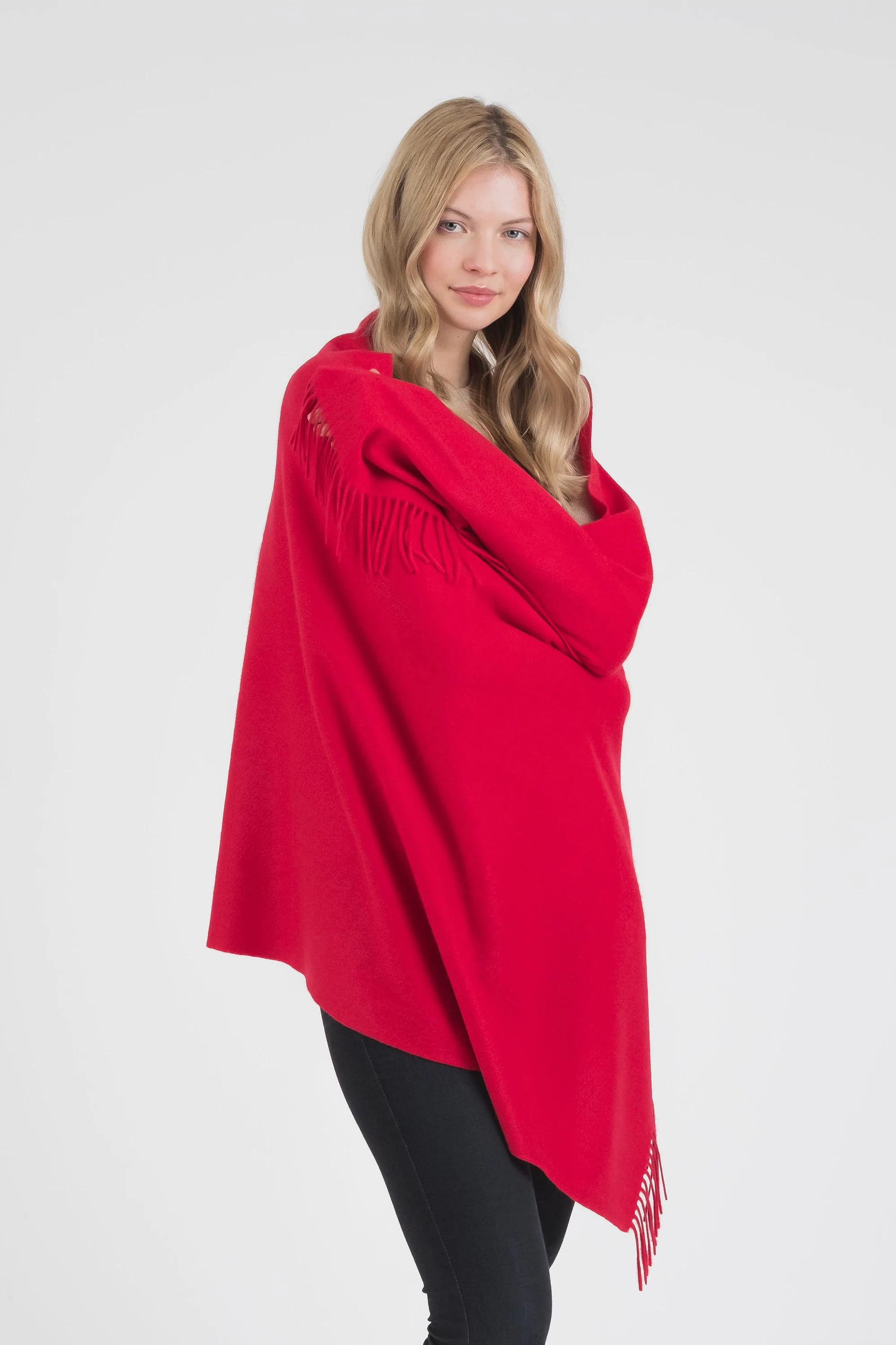Solid Cashmere Stole - Red - Image 3