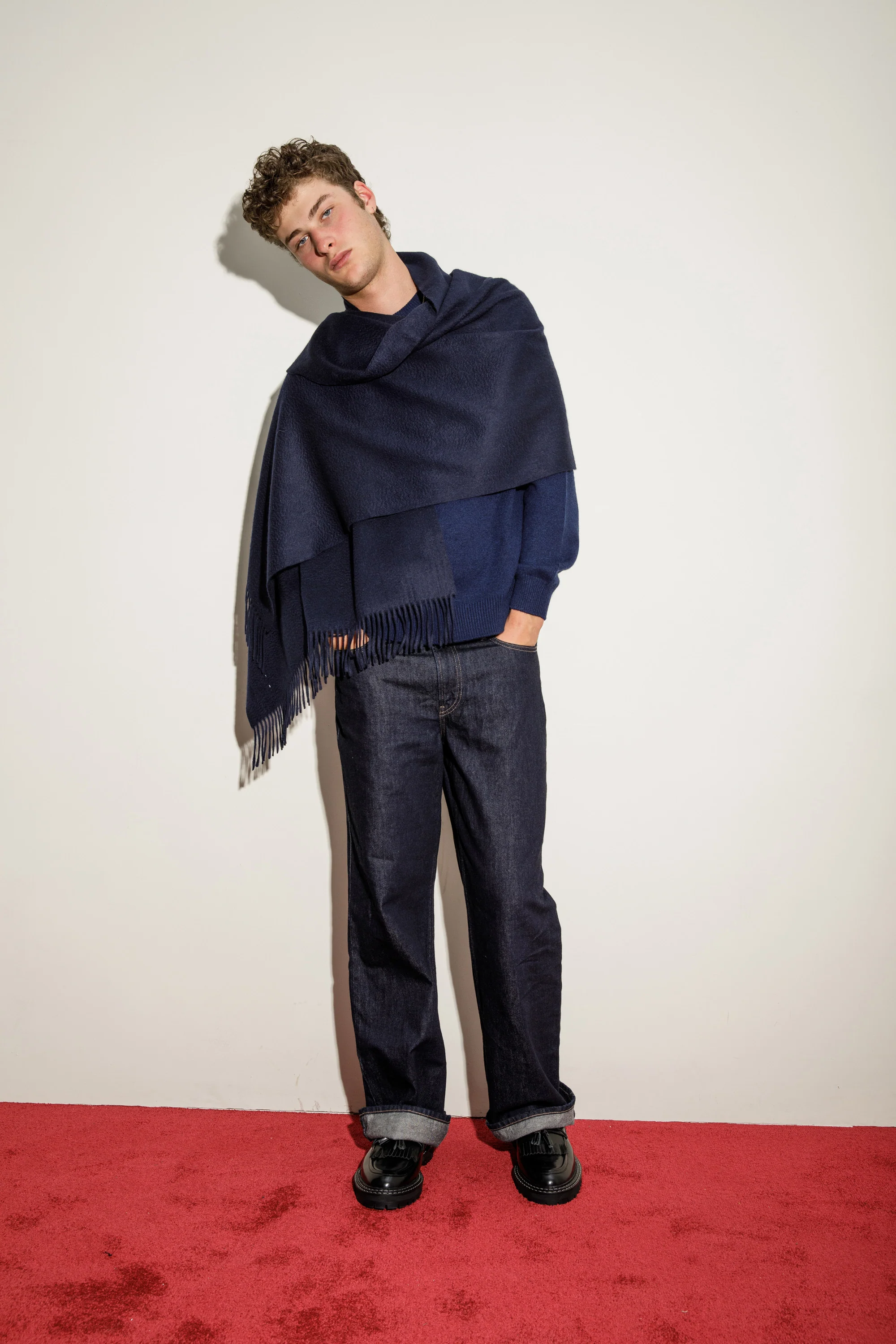 Solid Cashmere Stole - Dark Navy - Image 2