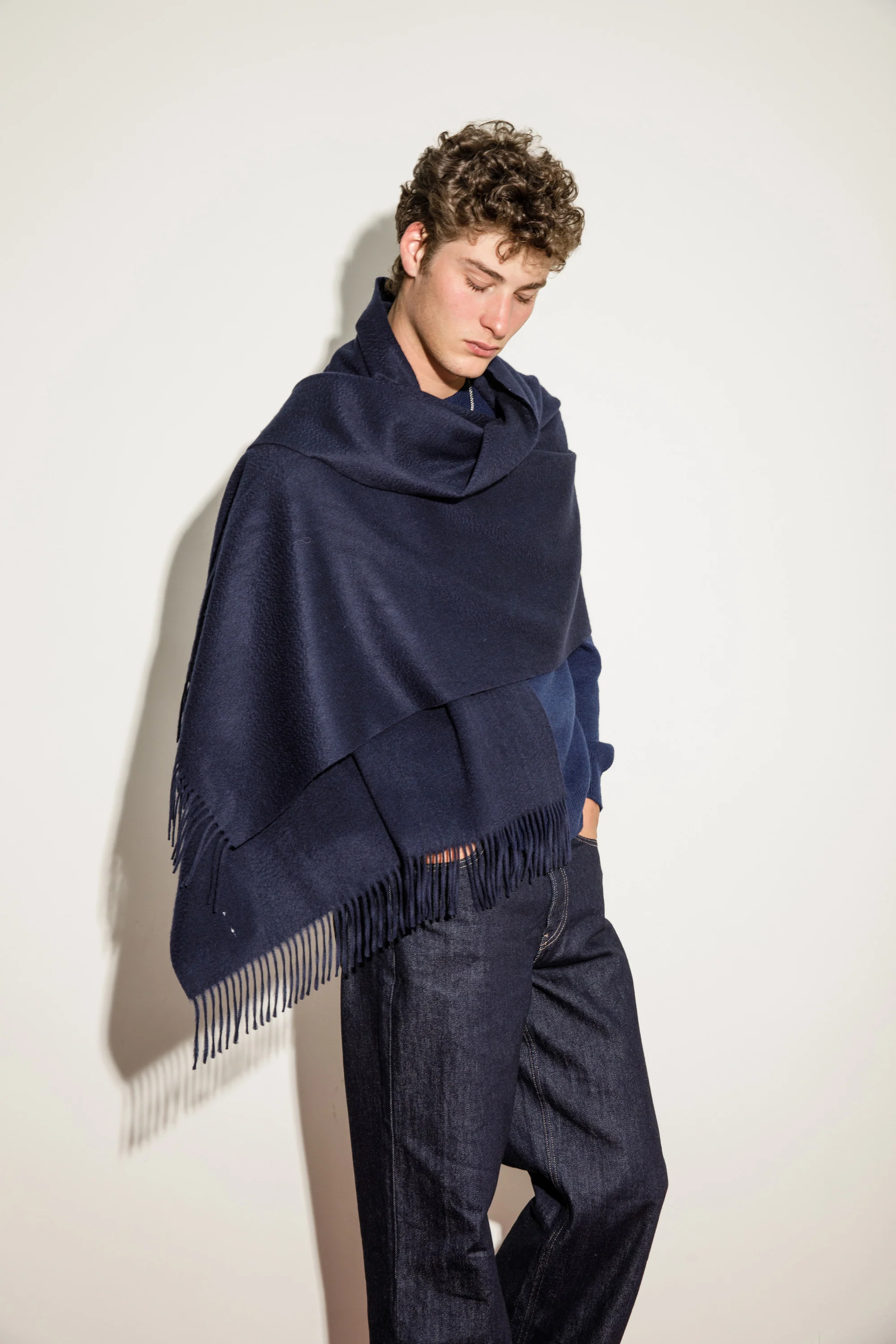 Solid Cashmere Stole - Dark Navy - Image 3