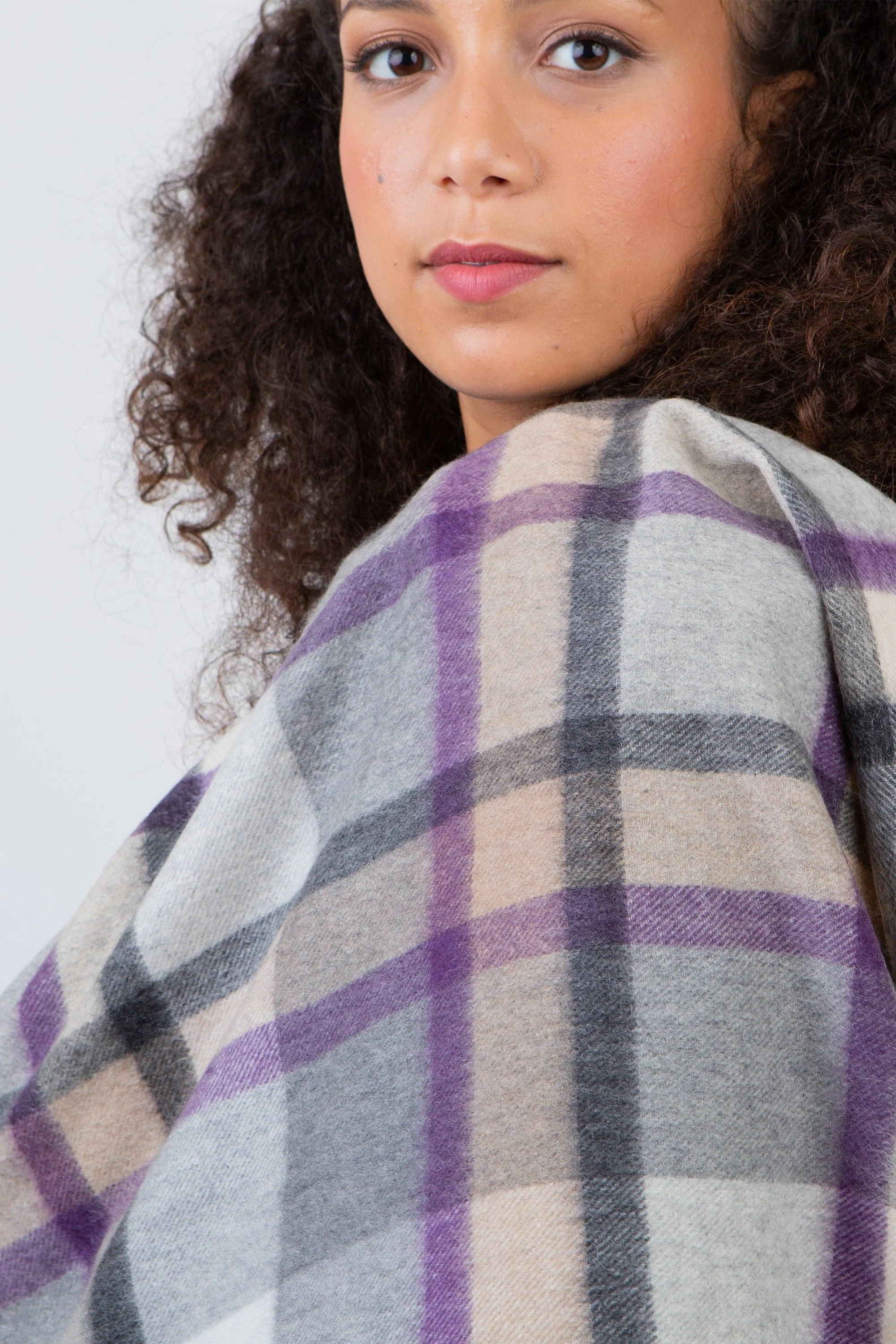 Princeton Check Cashmere Stole - Lavender - Image 3