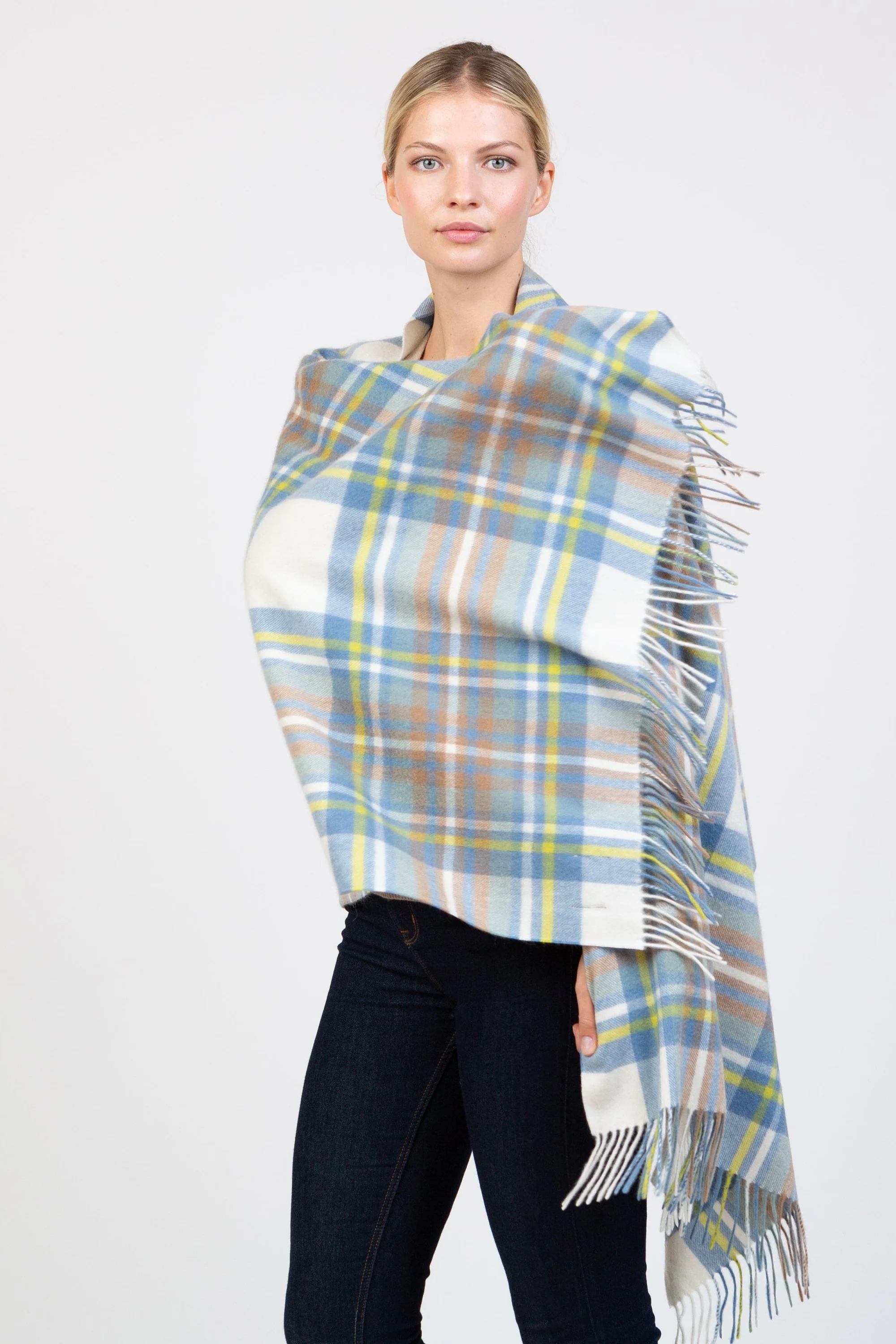 Heritage Tartan Cashmere Stole - Muted Blue Stewart - Image 2