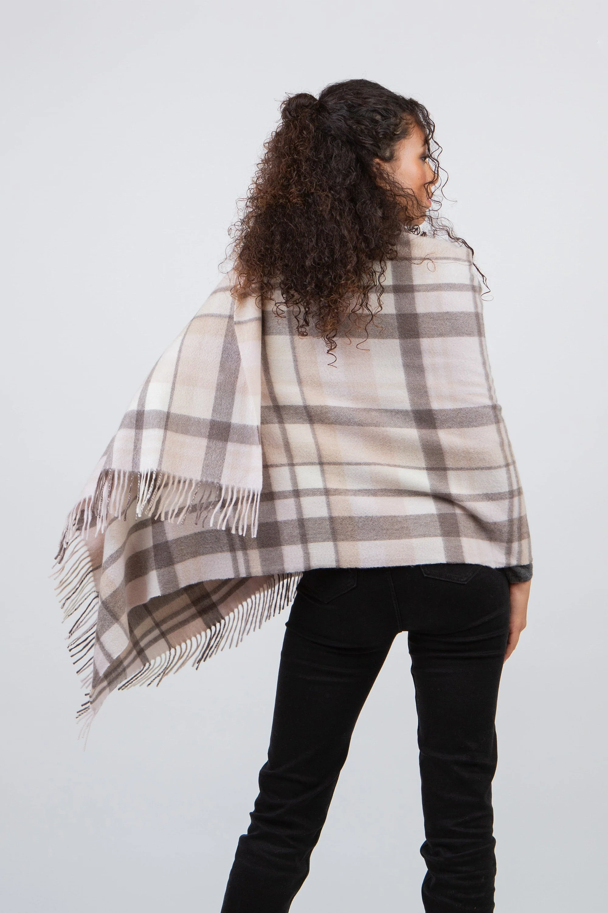 Square Check Cashmere Stole - Natural - Image 2