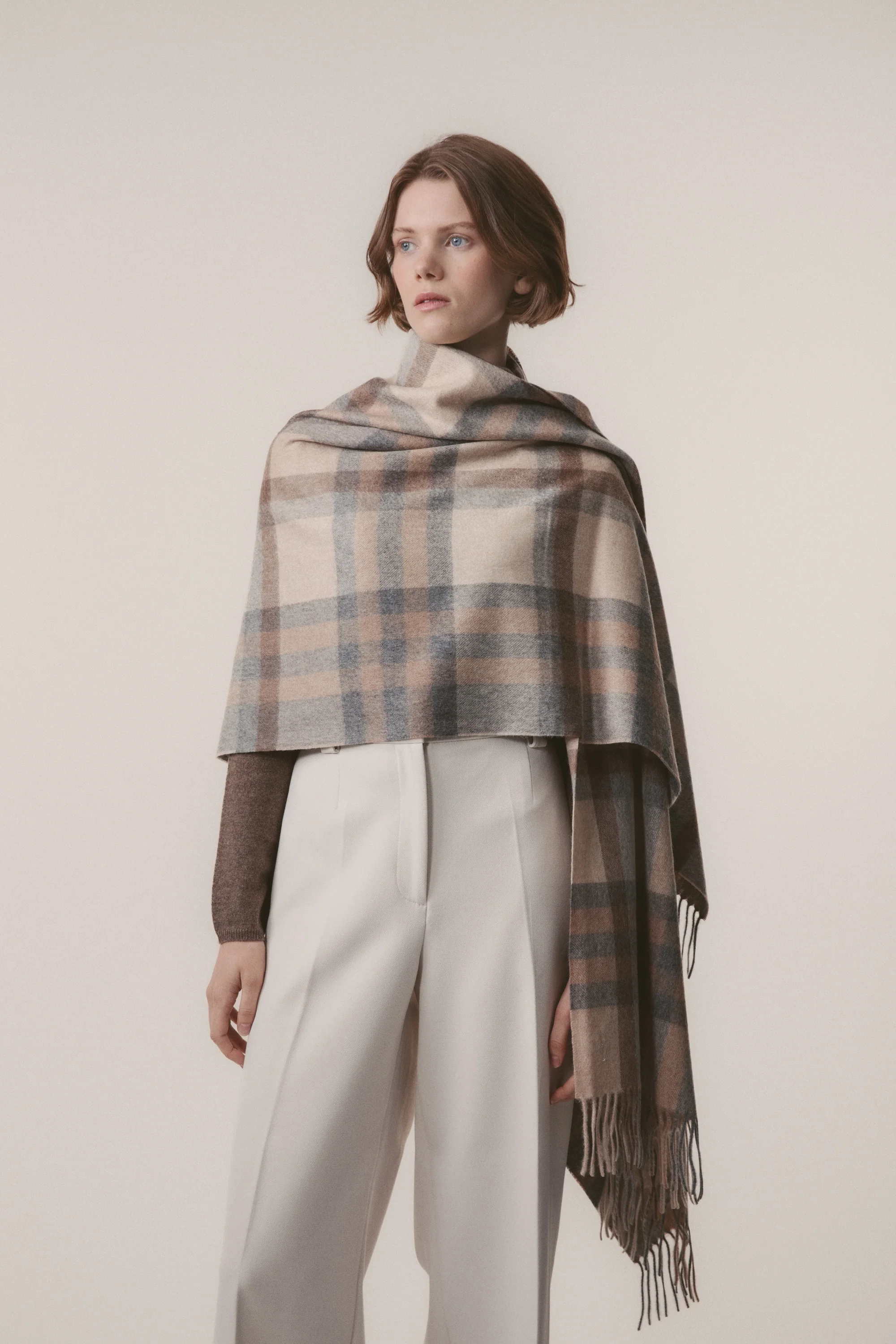 Tartan Cashmere Stole - Natural - Image 2