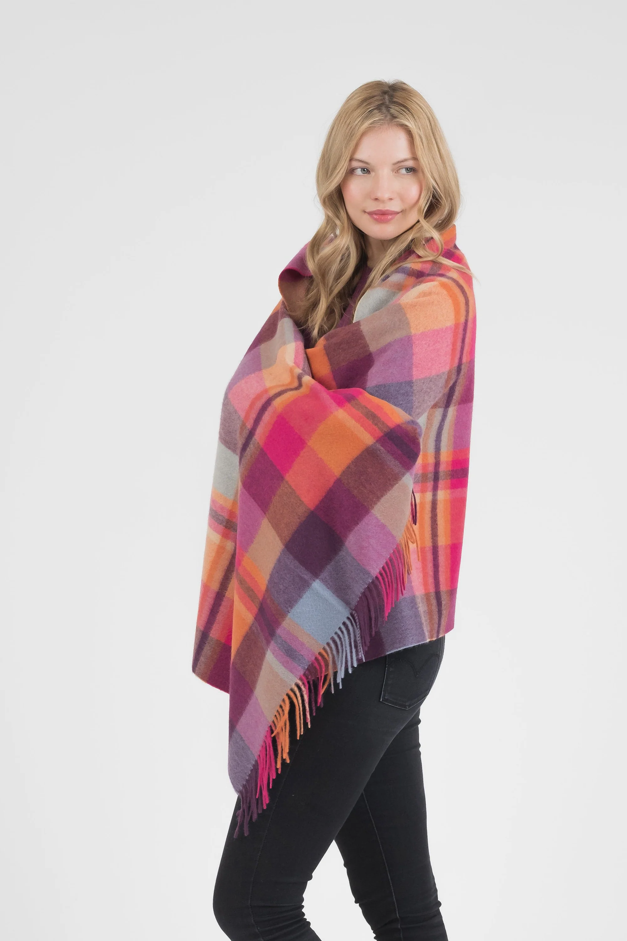 Square Check Cashmere Stole - Orient Ginger - Image 2