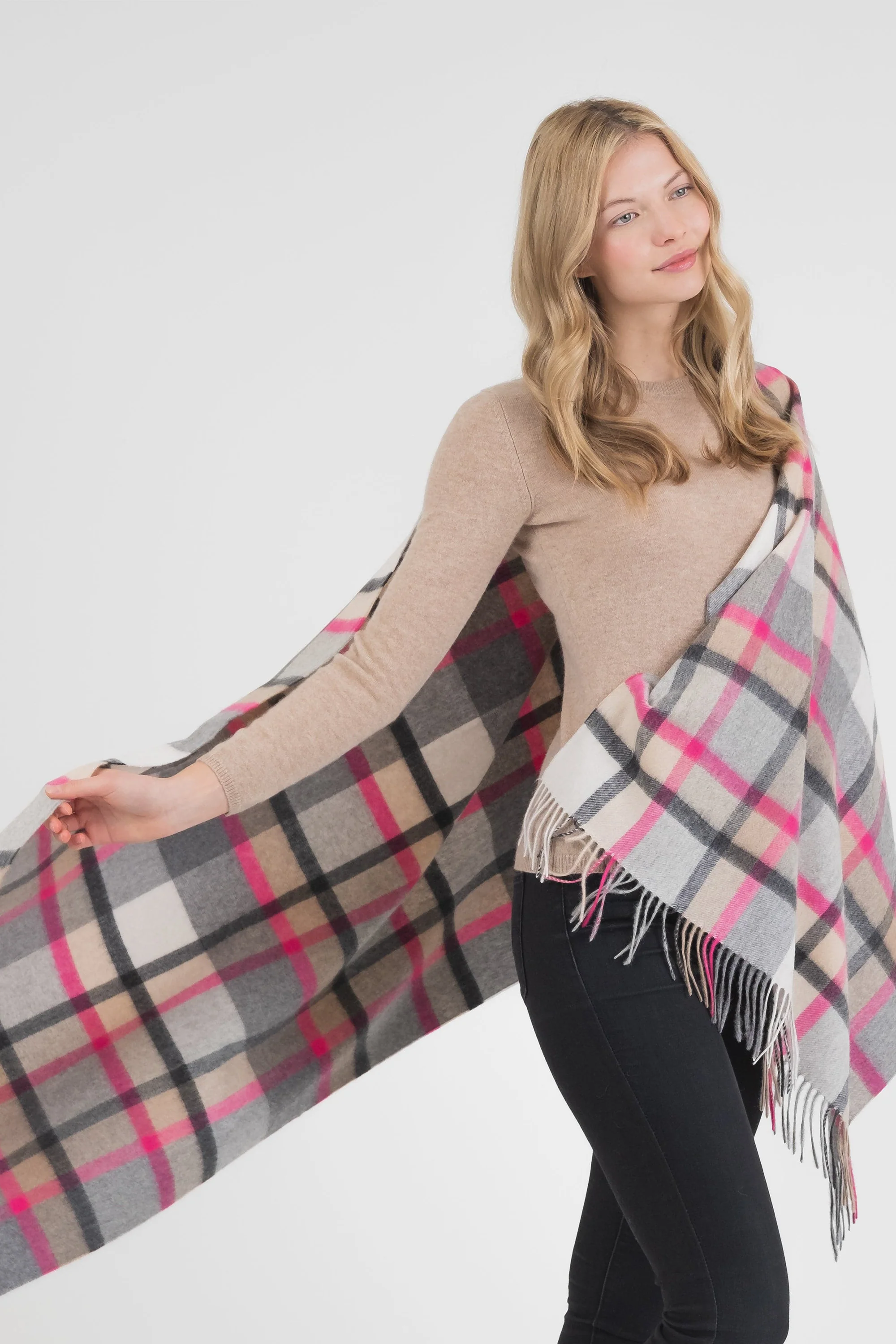 Princeton Check Cashmere Stole - Pink - Image 2