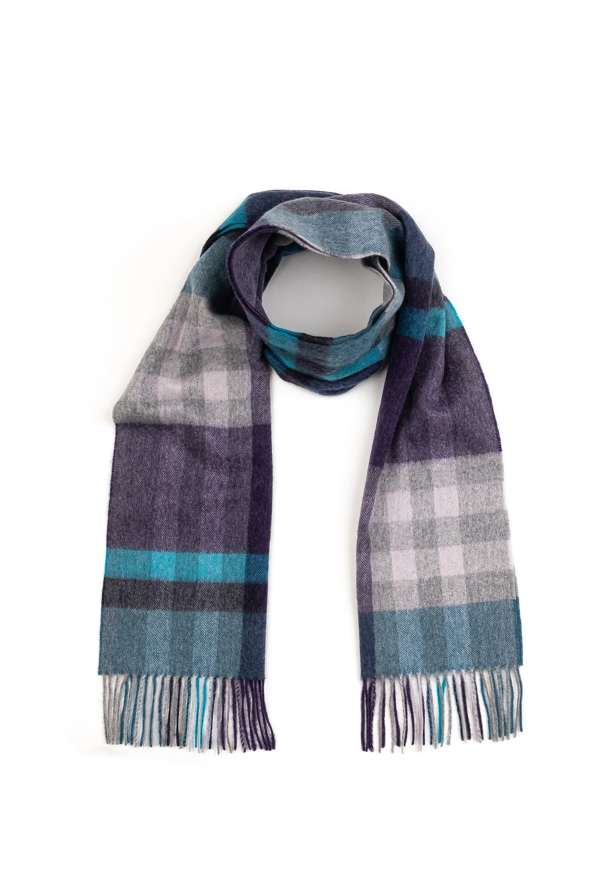 Tartan Cashmere Wide Scarf - Blue - Image 4