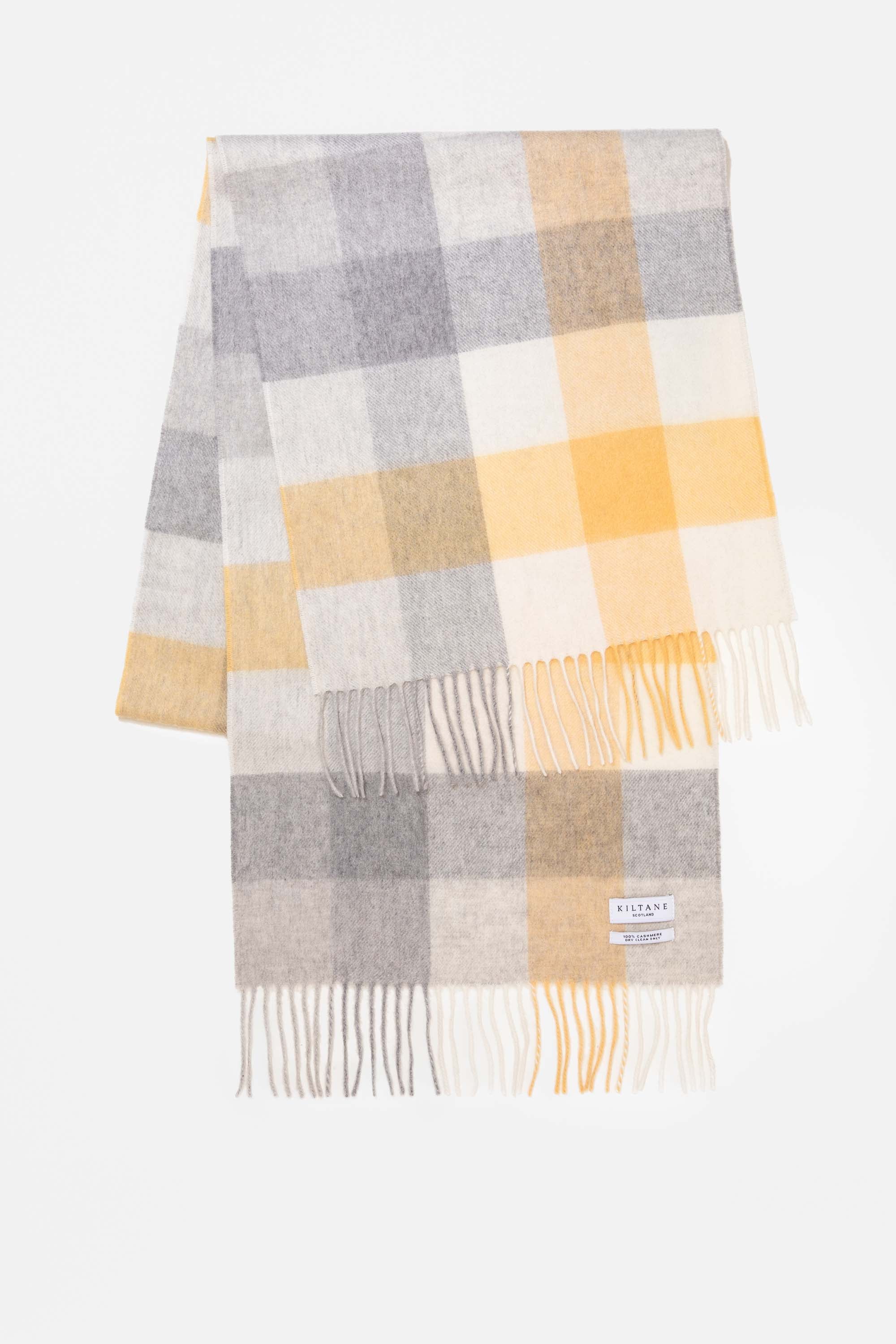 5 Square Check Cashmere Wide Scarf - Butter - Image 3