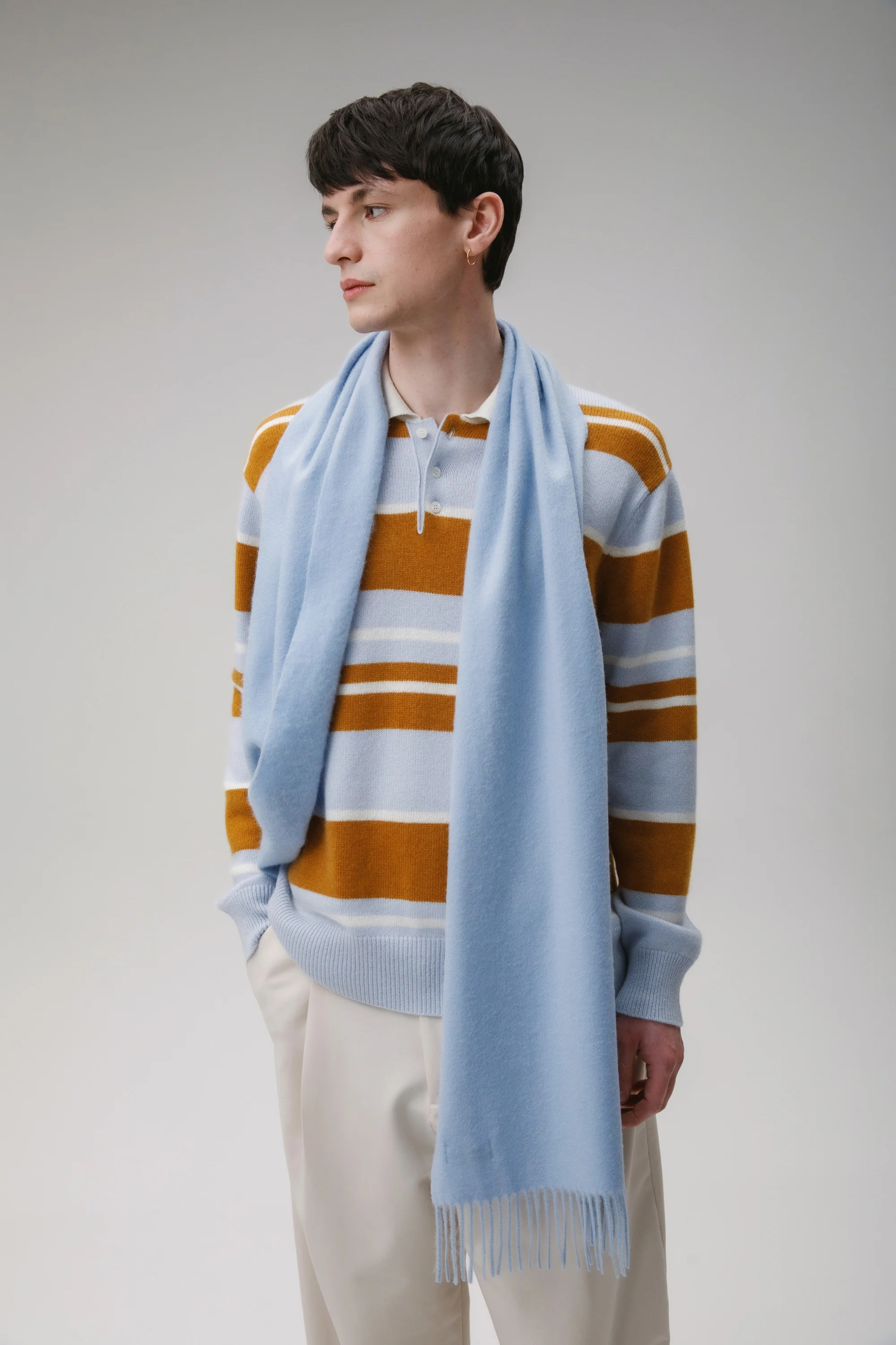 Solid Cashmere Wide Scarf - Blue