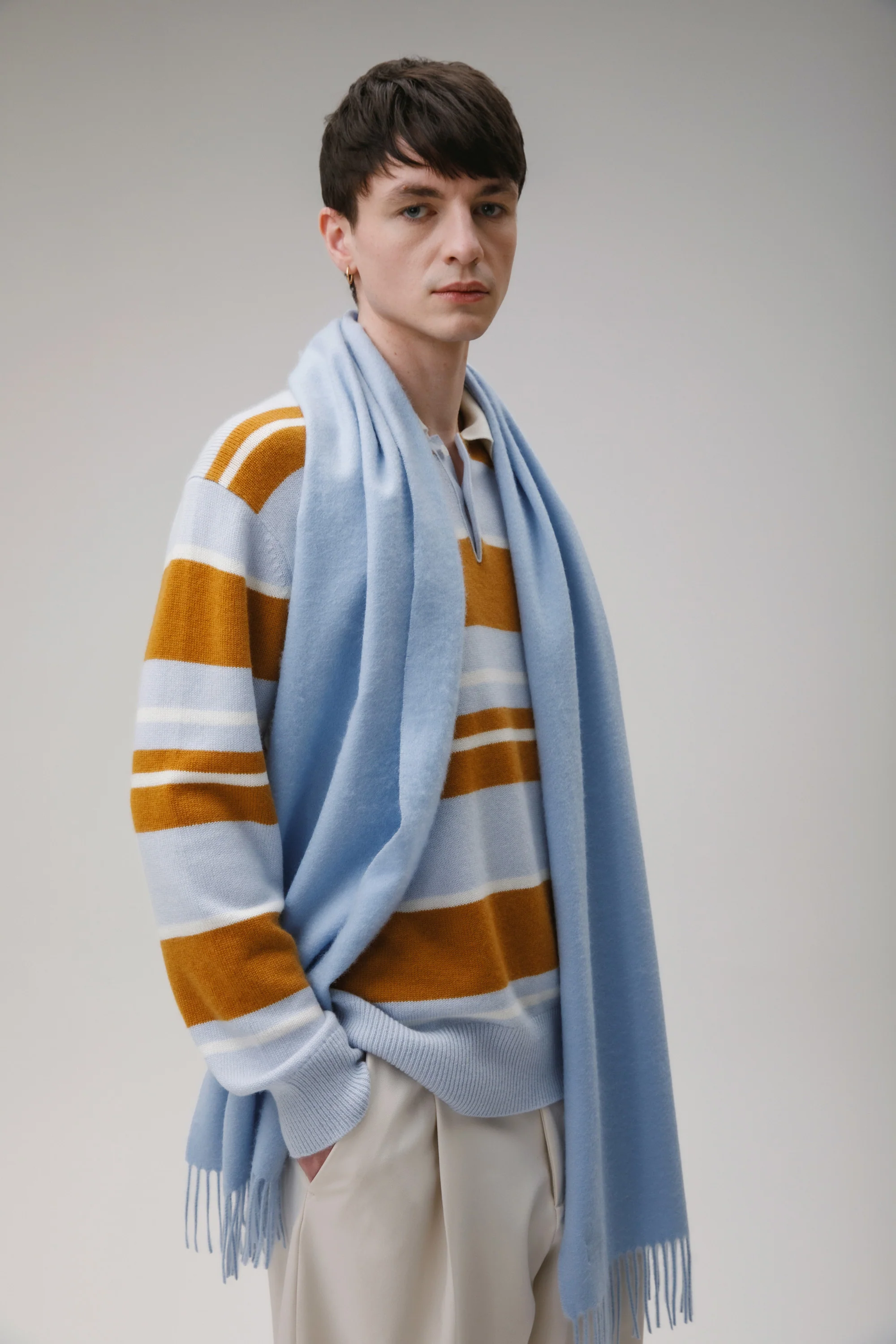 Solid Cashmere Wide Scarf - Blue - Image 2