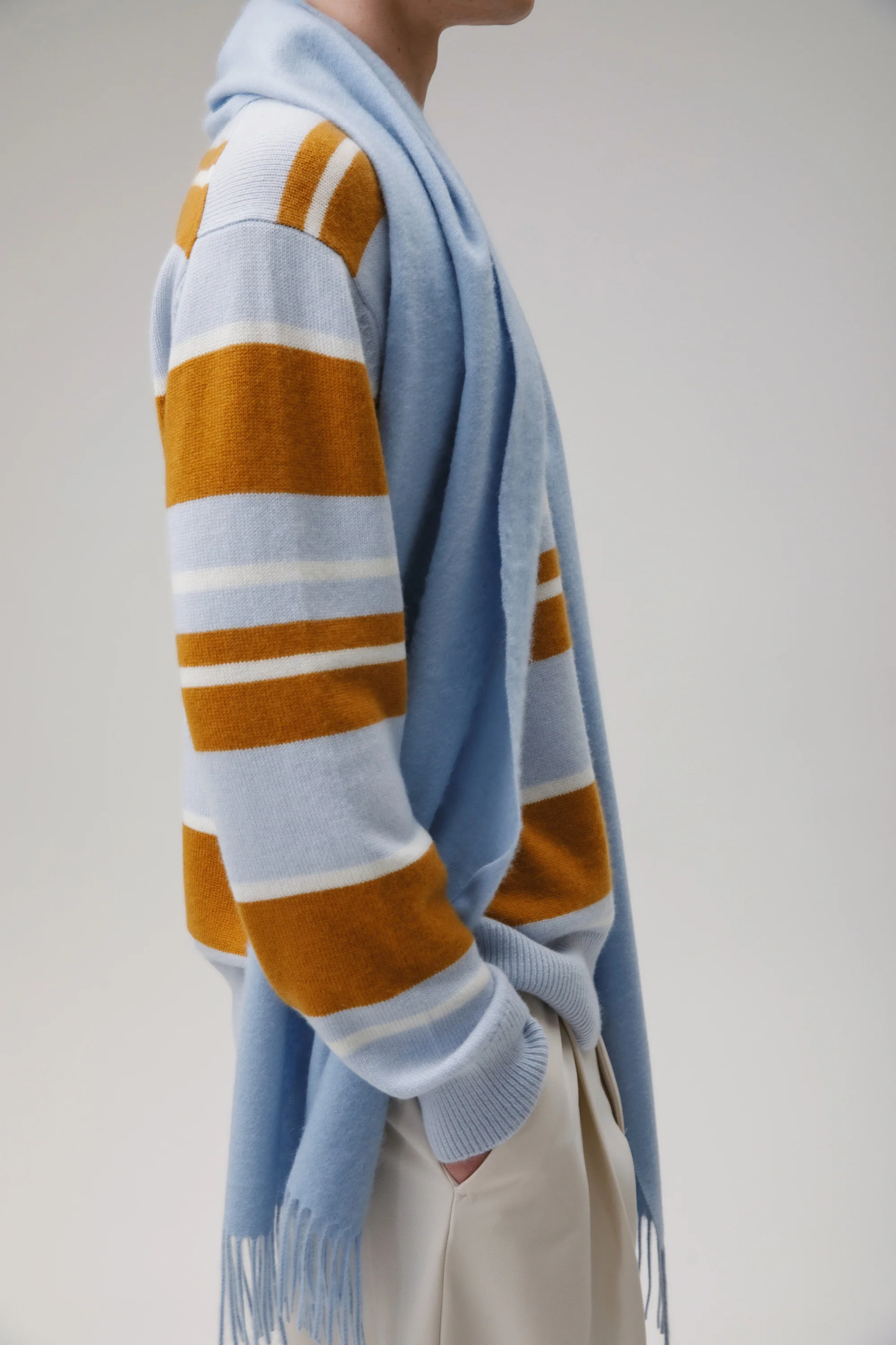 Solid Cashmere Wide Scarf - Blue - Image 3
