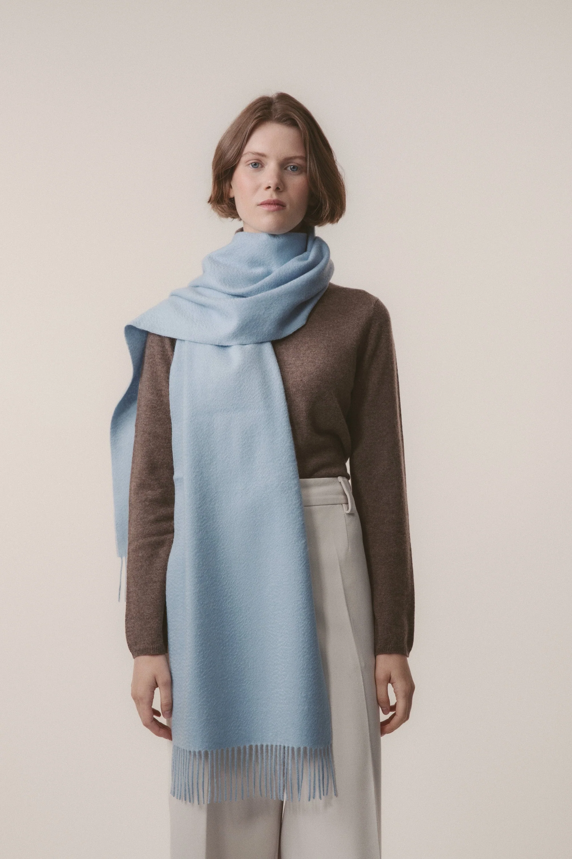 Solid Cashmere Wide Scarf - Blue - Image 5