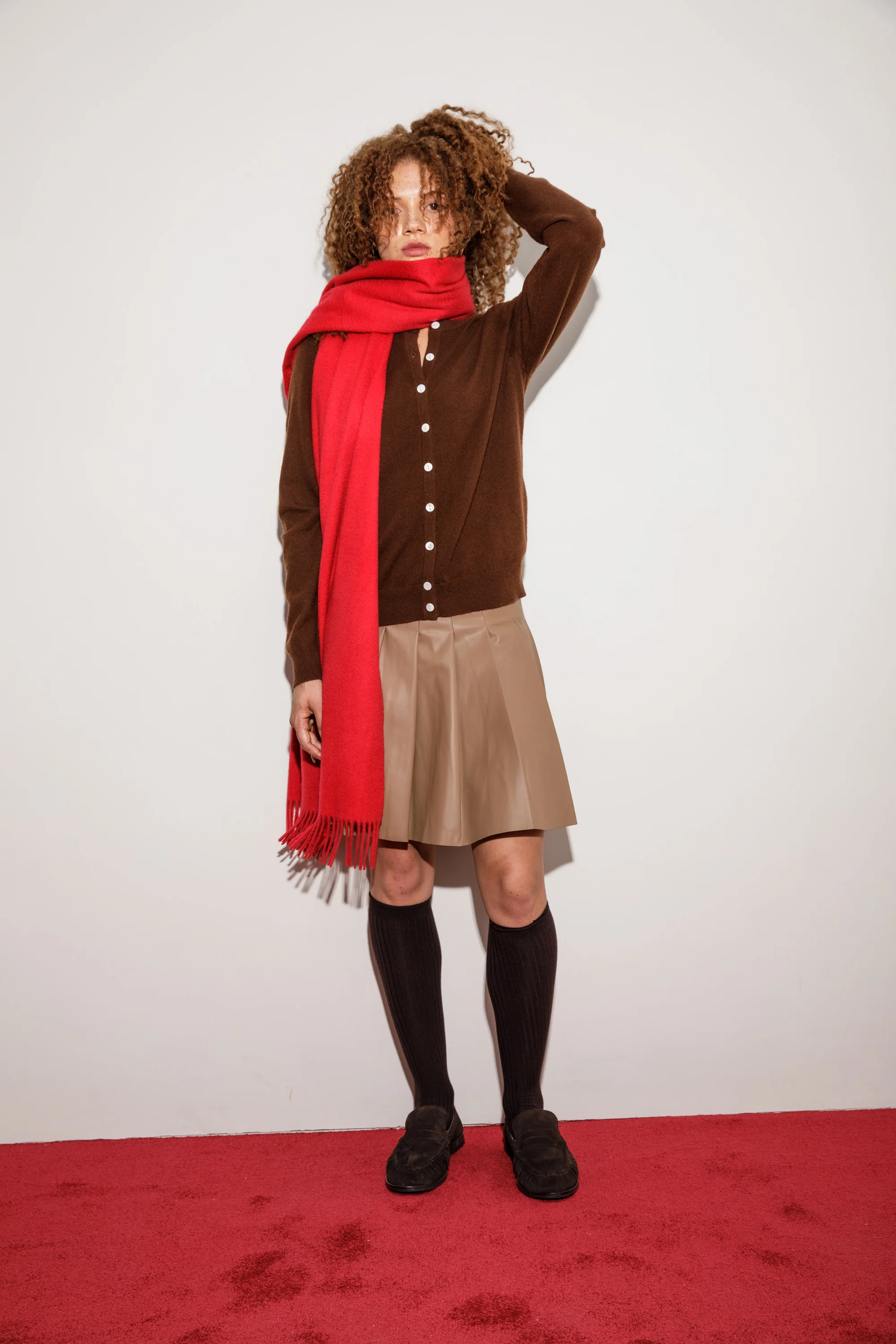 Solid Cashmere Wide Scarf - Red - Image 2