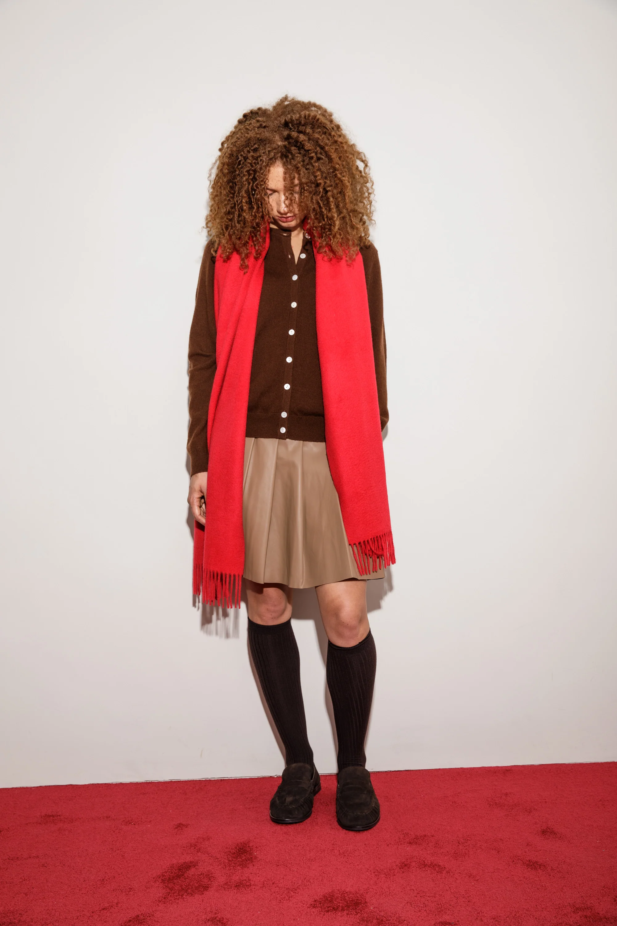 Solid Cashmere Wide Scarf - Red - Image 3