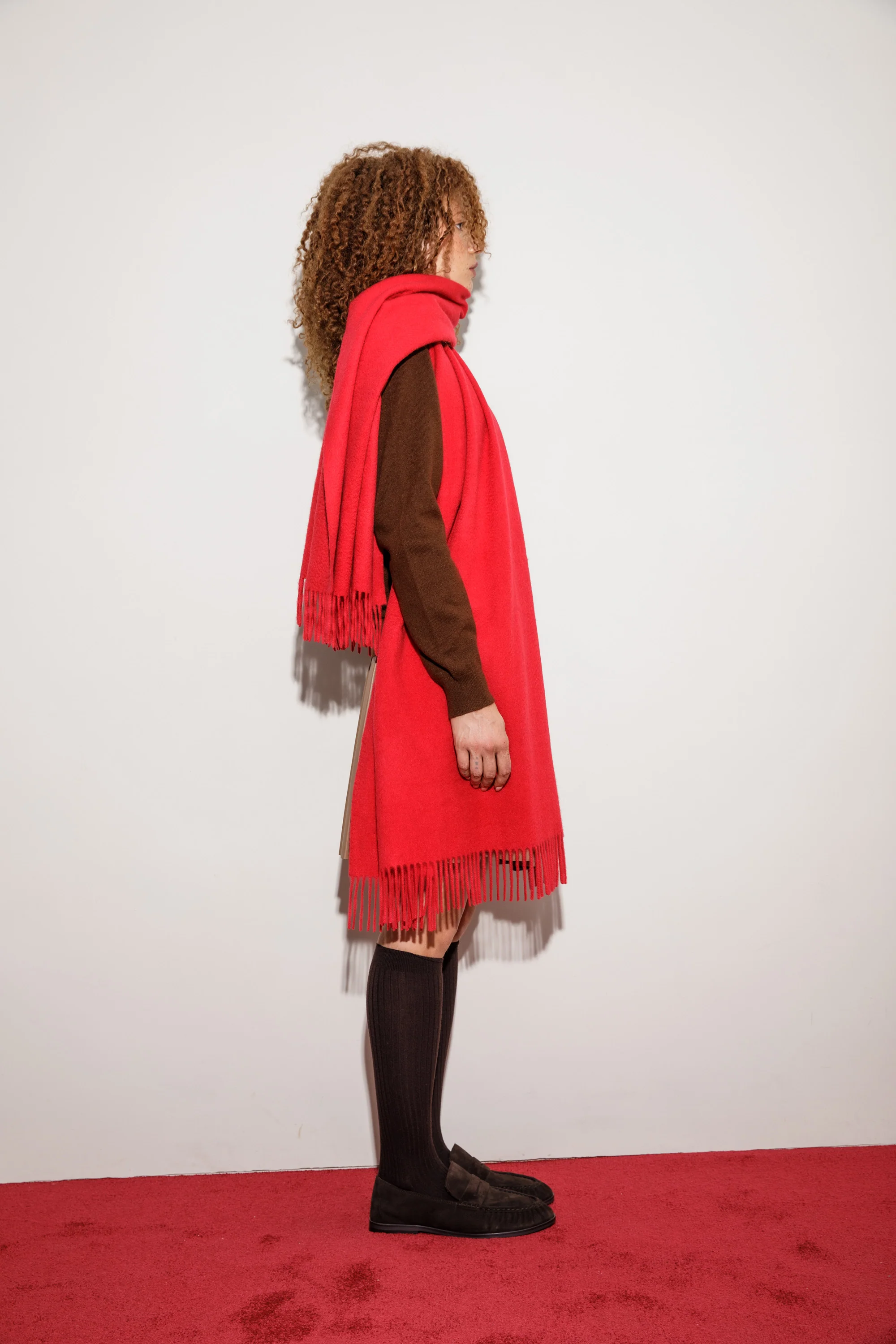 Solid Cashmere Wide Scarf - Red - Image 5