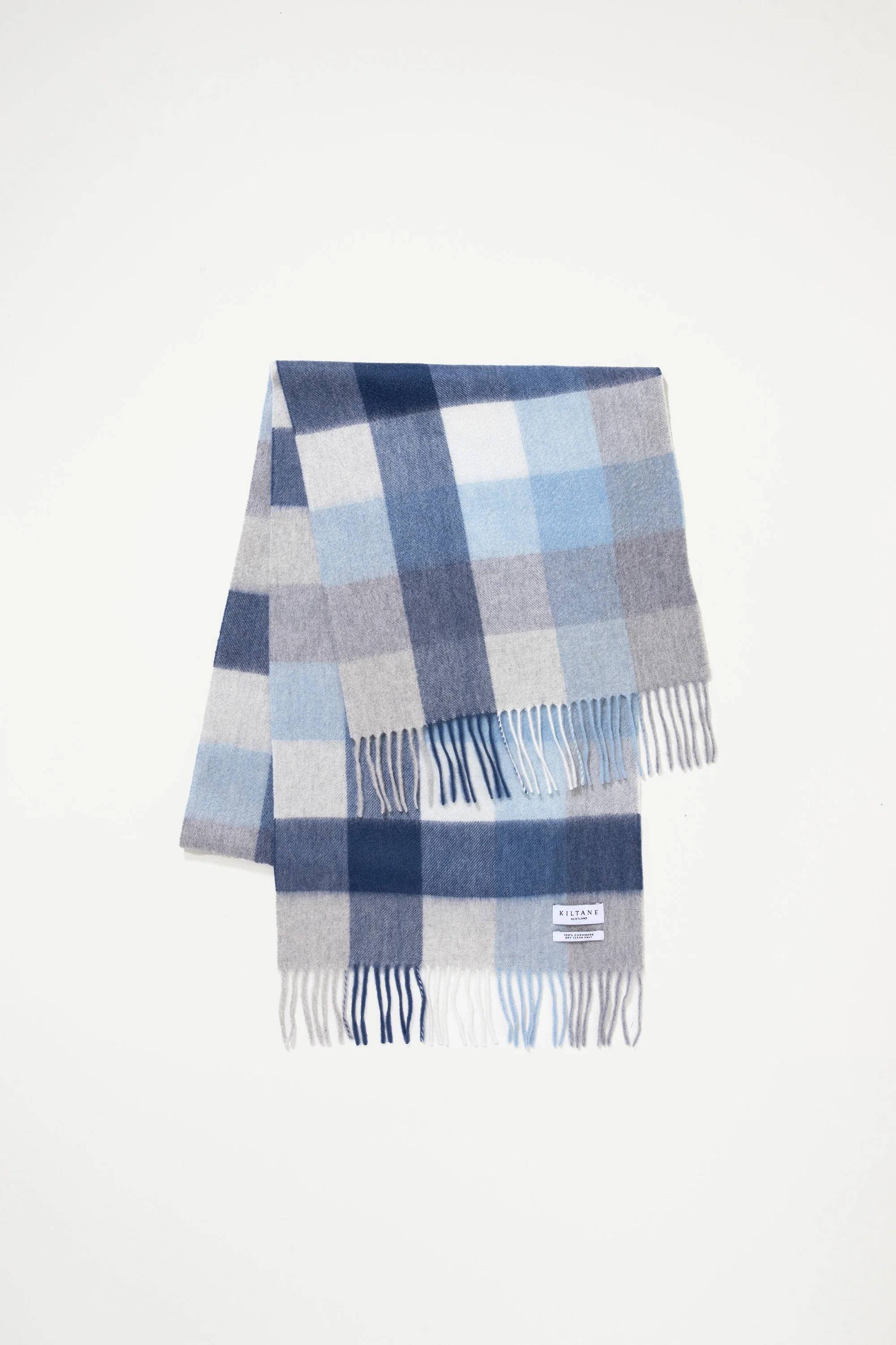 5 Square Check Cashmere Wide Scarf - Glacier - Image 2