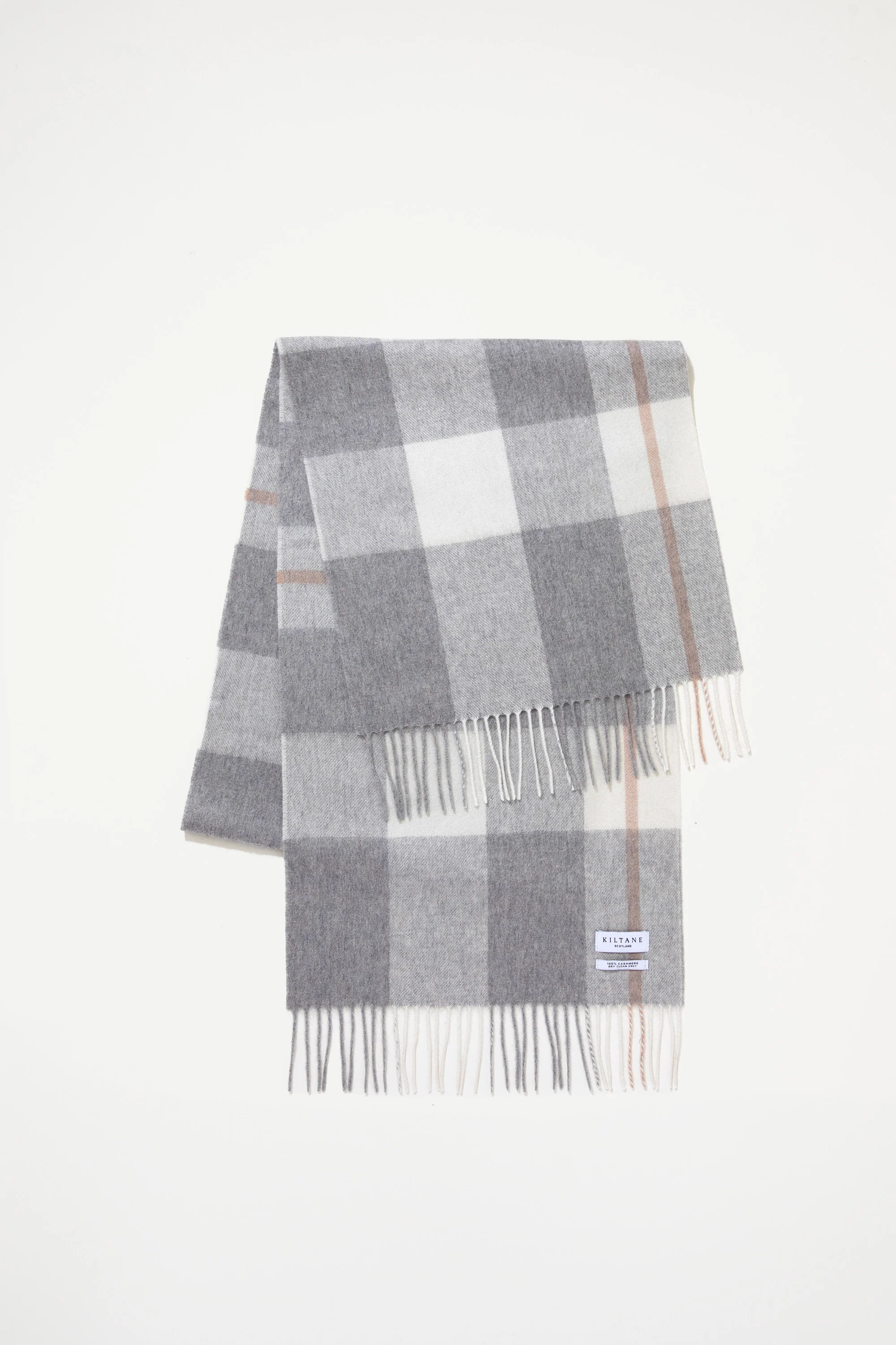 Contemporary Check Cashmere Wide Scarf - Grey Plaid Check - Image 4