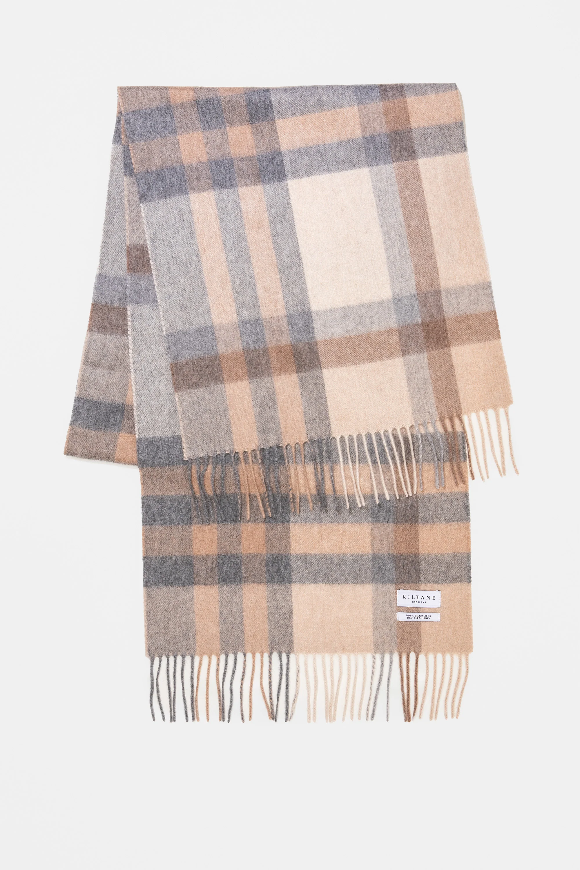 Tartan Cashmere Wide Scarf - Natural - Image 3