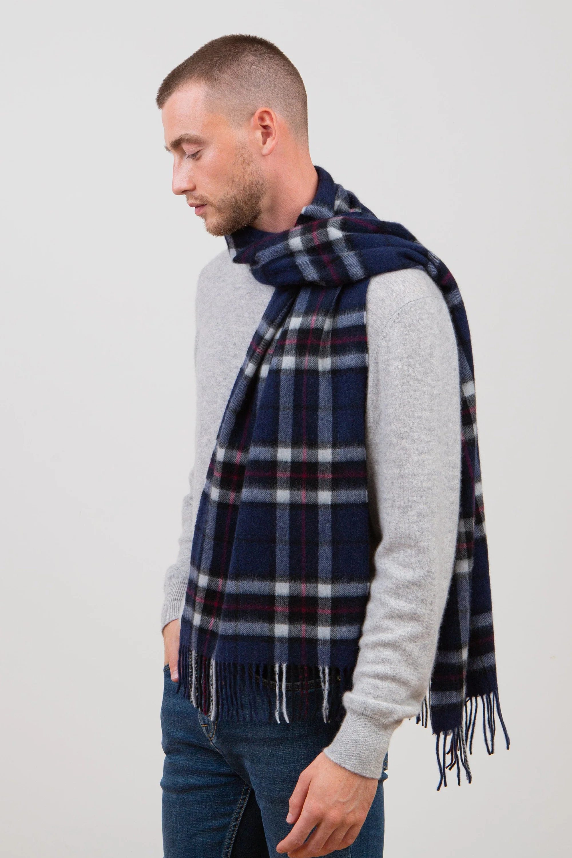 Scotty Thompson Cashmere Wide Scarf - Navy - Image 2