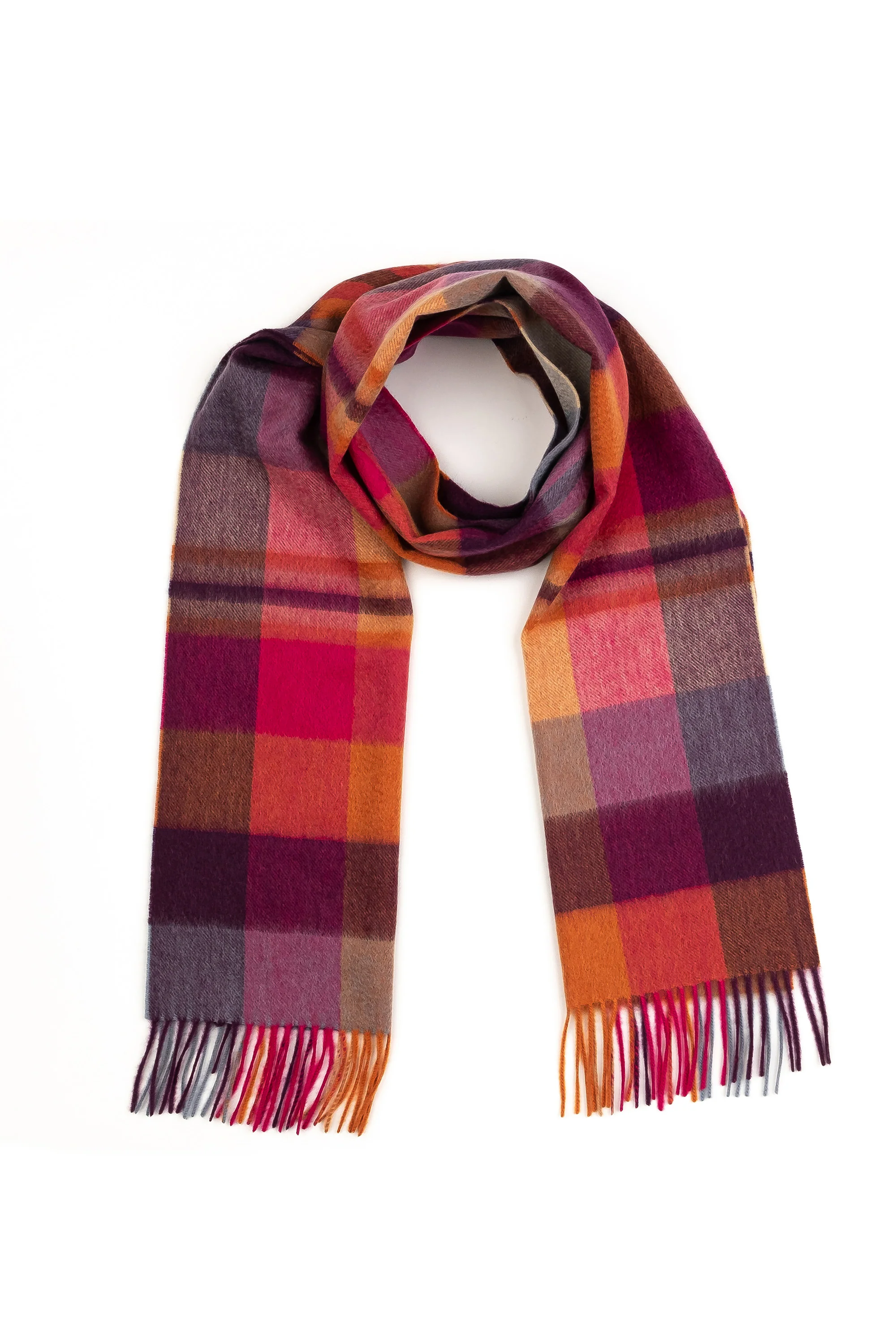 Square Check Cashmere Wide Scarf - Orient Ginger - Image 4