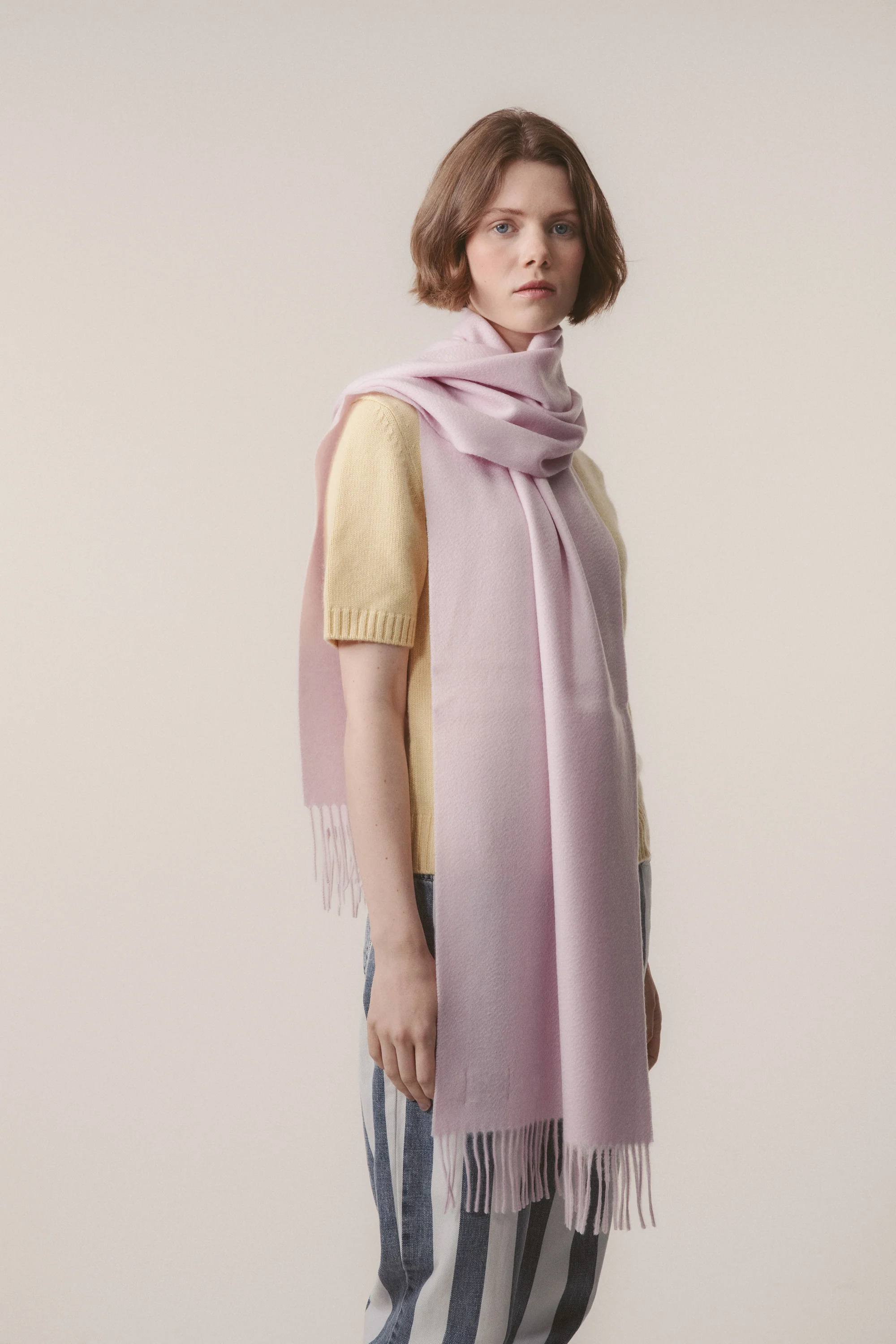 Solid Cashmere Wide Scarf - Lilac - Image 2