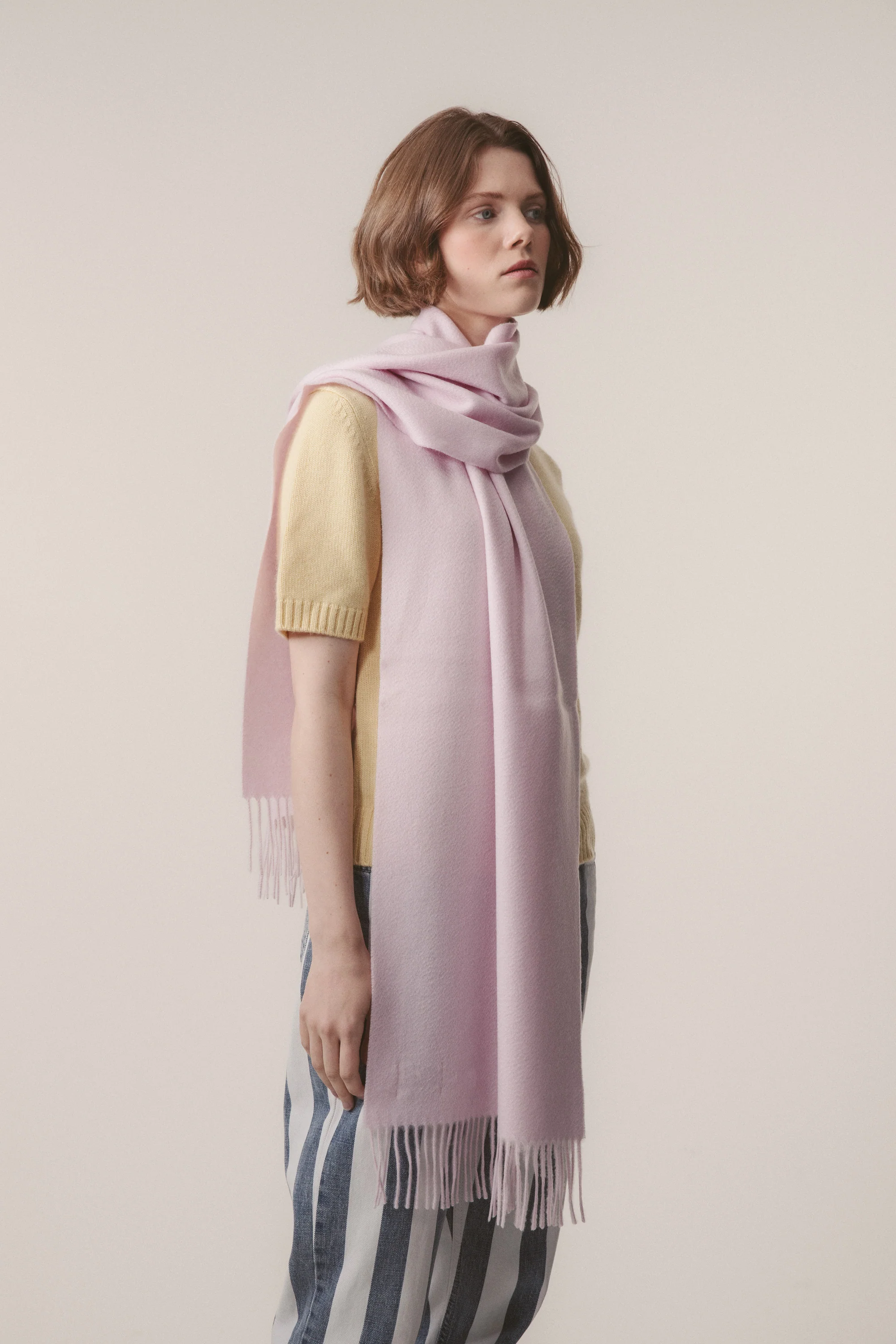 Solid Cashmere Wide Scarf - Lilac - Image 3