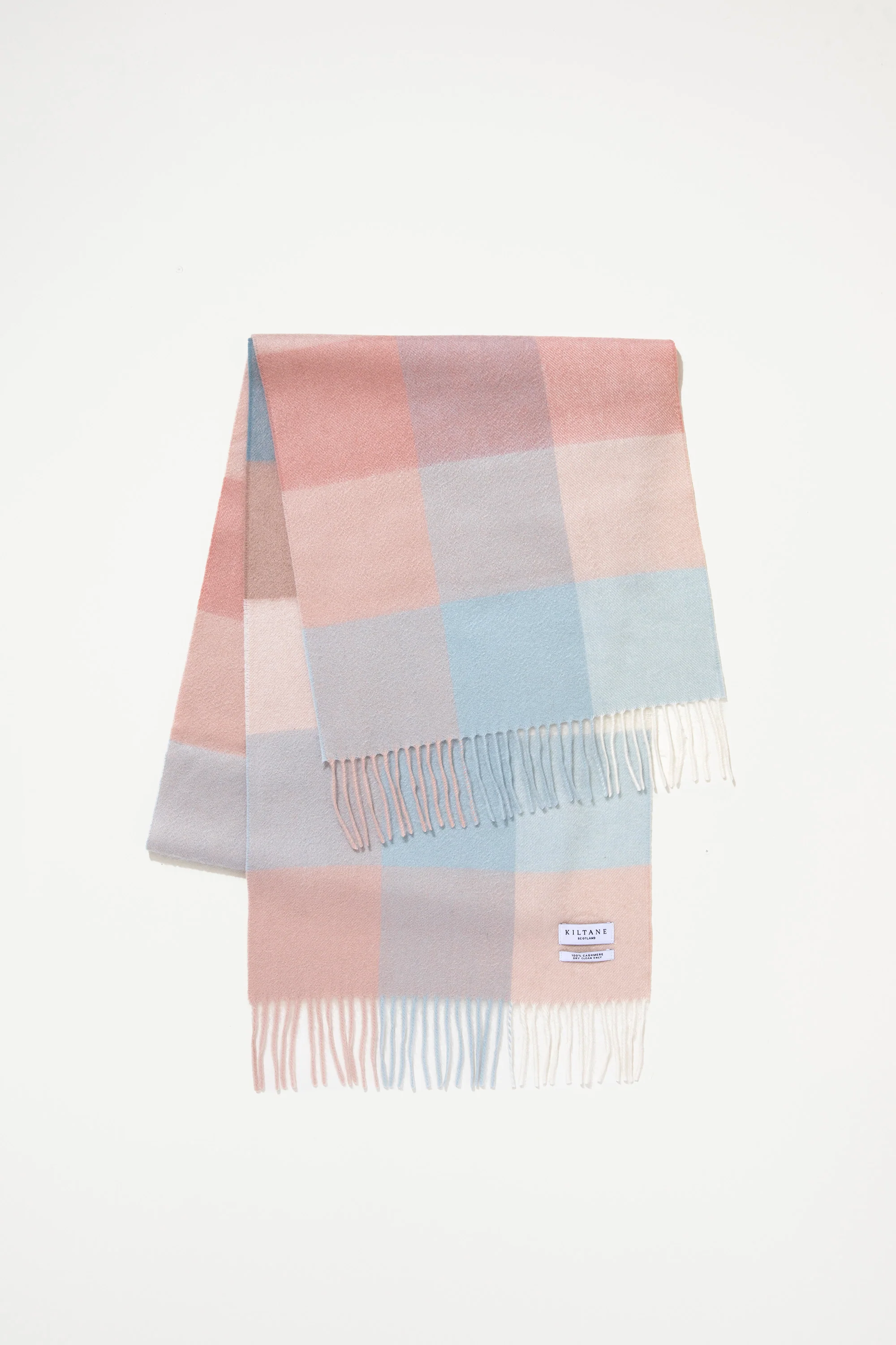 3 Square Check Cashmere Wide Scarf - Seashell - Image 4